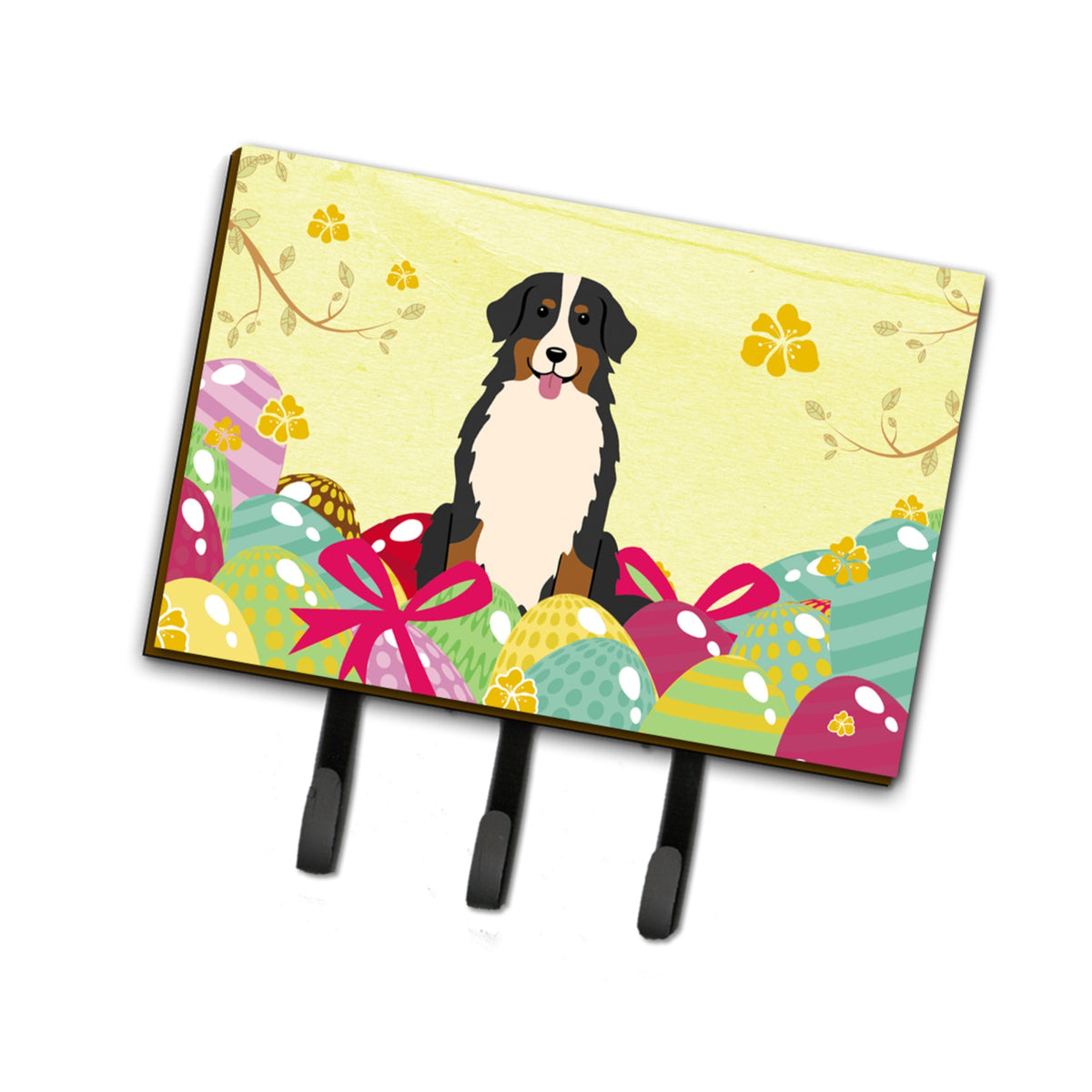 Caroline'S Treasures Easter Eggs Bernese Mountain Dog Leash Or Key Holder Hooks, Multicolor