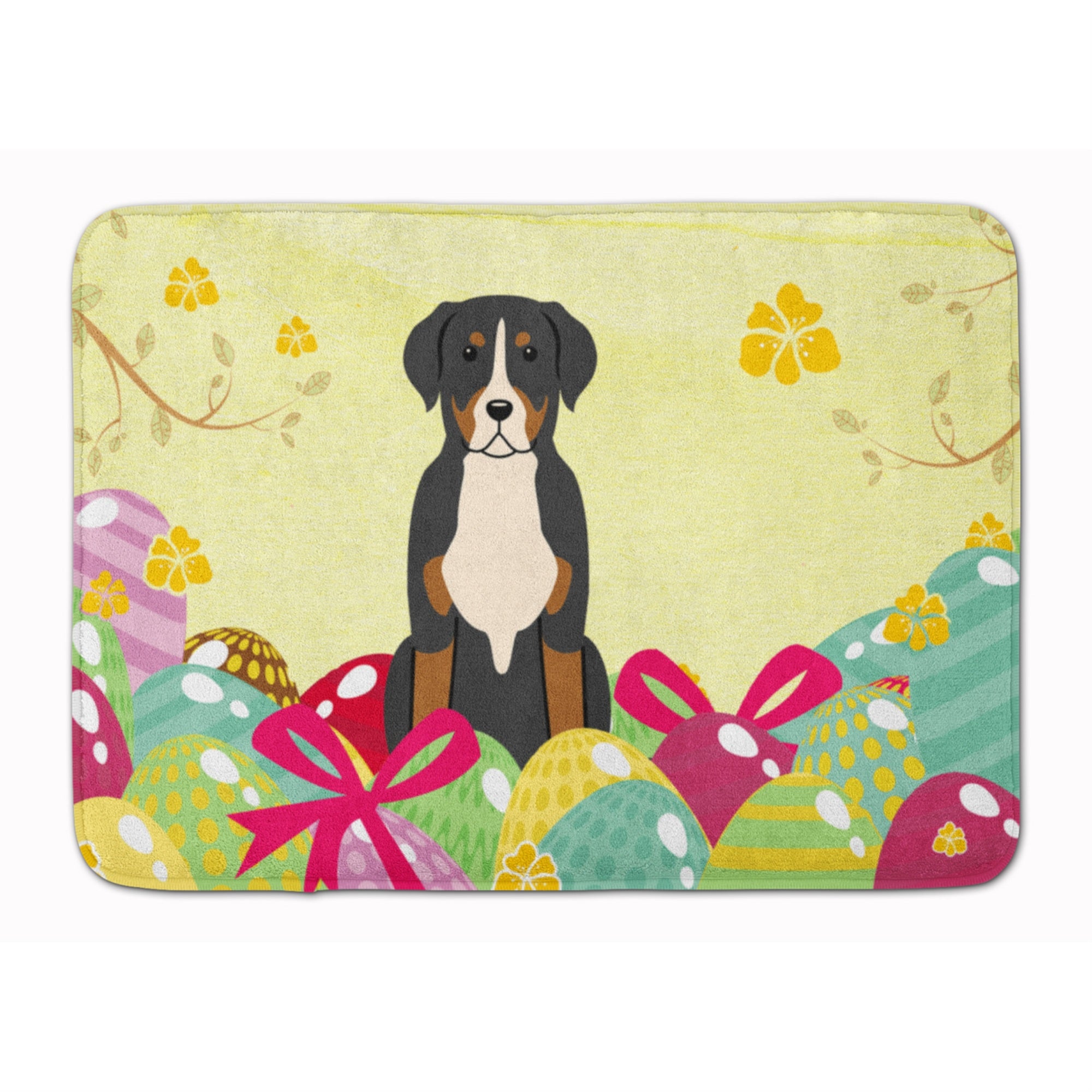 Caroline'S Treasures Easter Eggs Greater Swiss Mountain Dog Machine Washable Memory Foam Mat Doormats, Multicolor