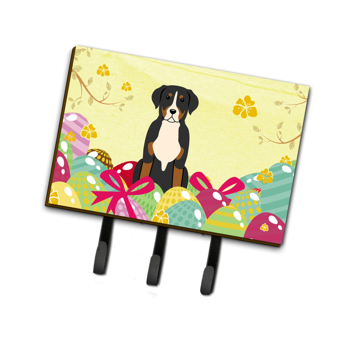 Caroline'S Treasures Easter Eggs Greater Swiss Mountain Dog Leash Or Key Holder Hooks, Multicolor