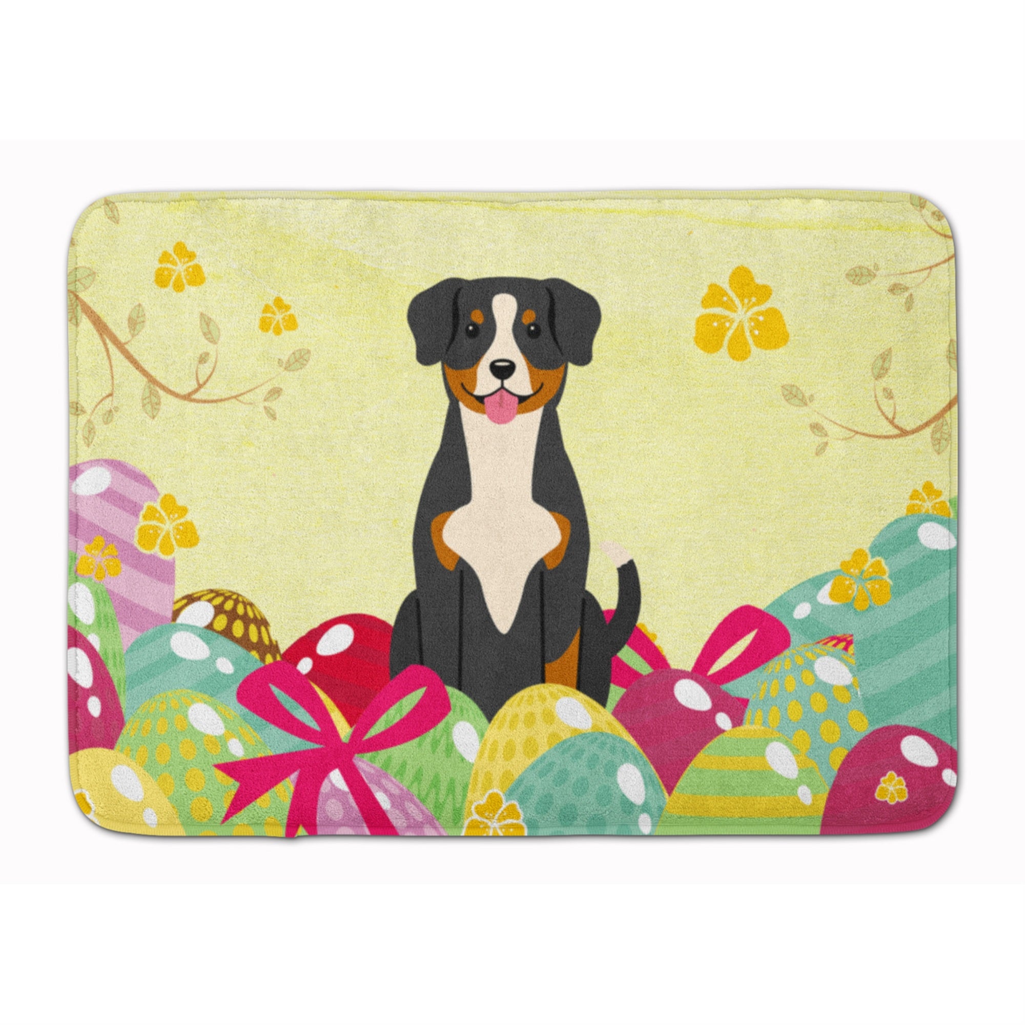 Caroline'S Treasures Easter Eggs Entlebucher Machine Washable Memory Foam Mat Doormats, Multicolor