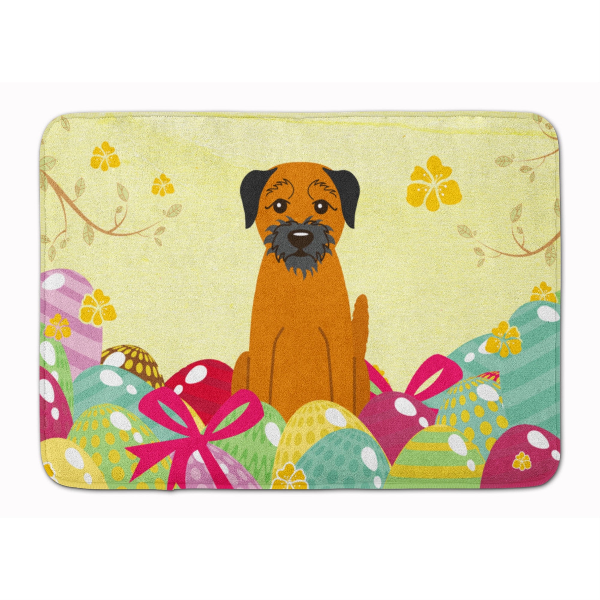 Caroline'S Treasures Easter Eggs Border Terrier Machine Washable Memory Foam Mat Doormats, Multicolor
