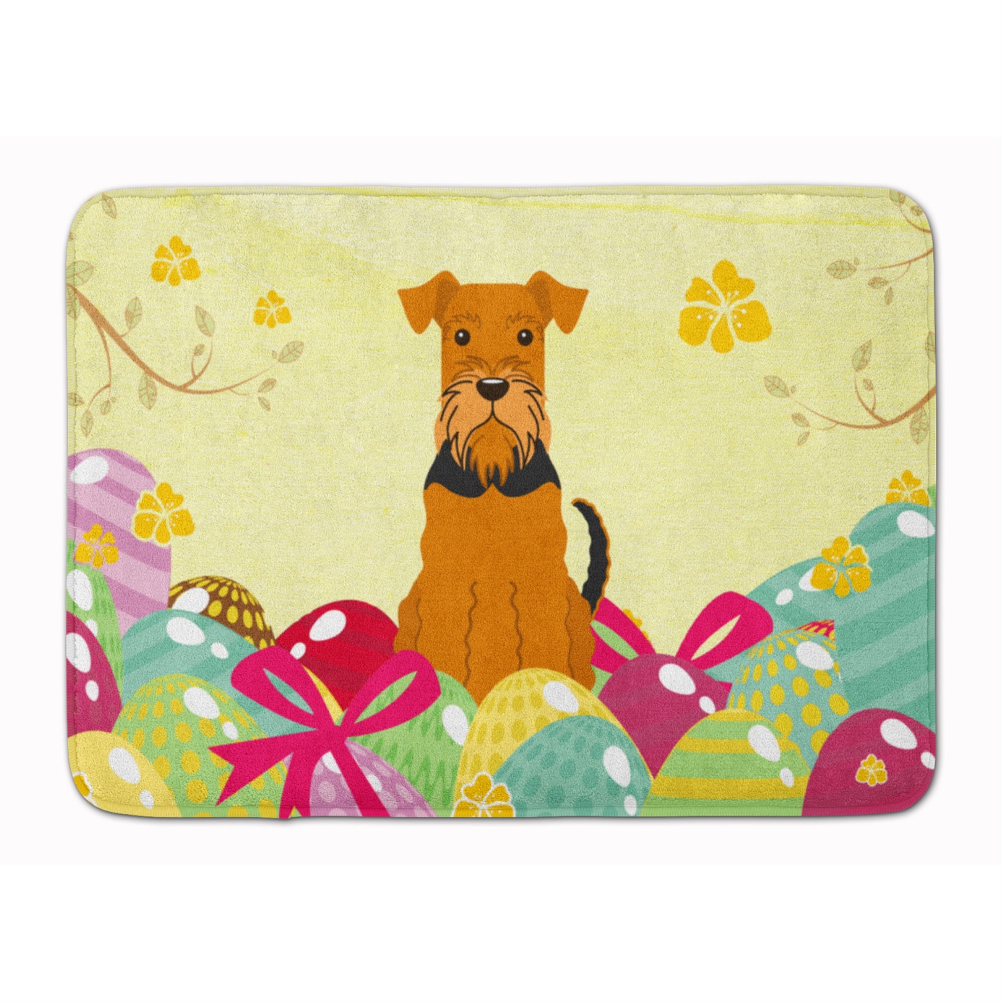 Caroline'S Treasures Easter Eggs Airedale Machine Washable Memory Foam Mat Doormats, Multicolor