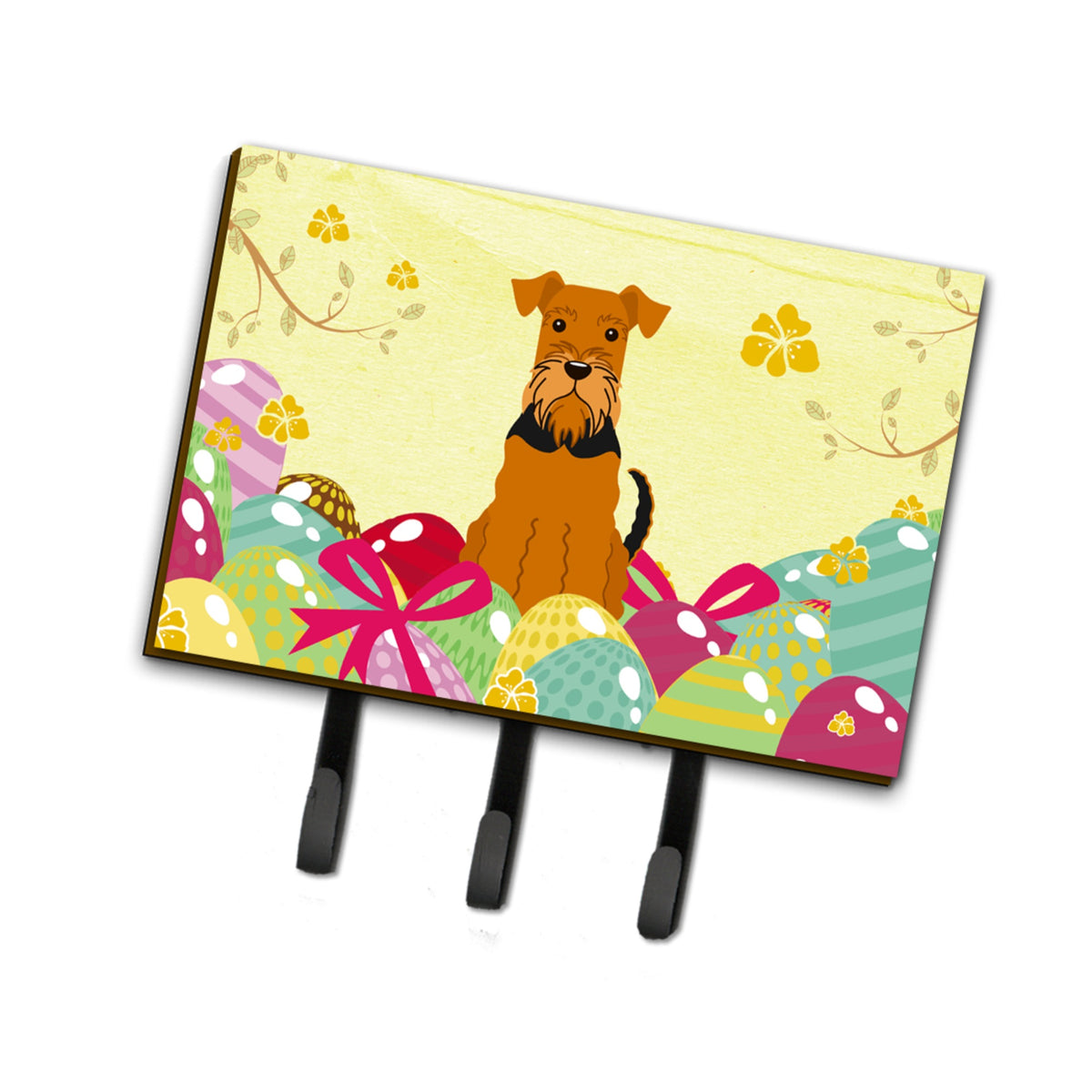 Caroline'S Treasures Easter Eggs Airedale Leash Or Key Holder Hooks, Multicolor
