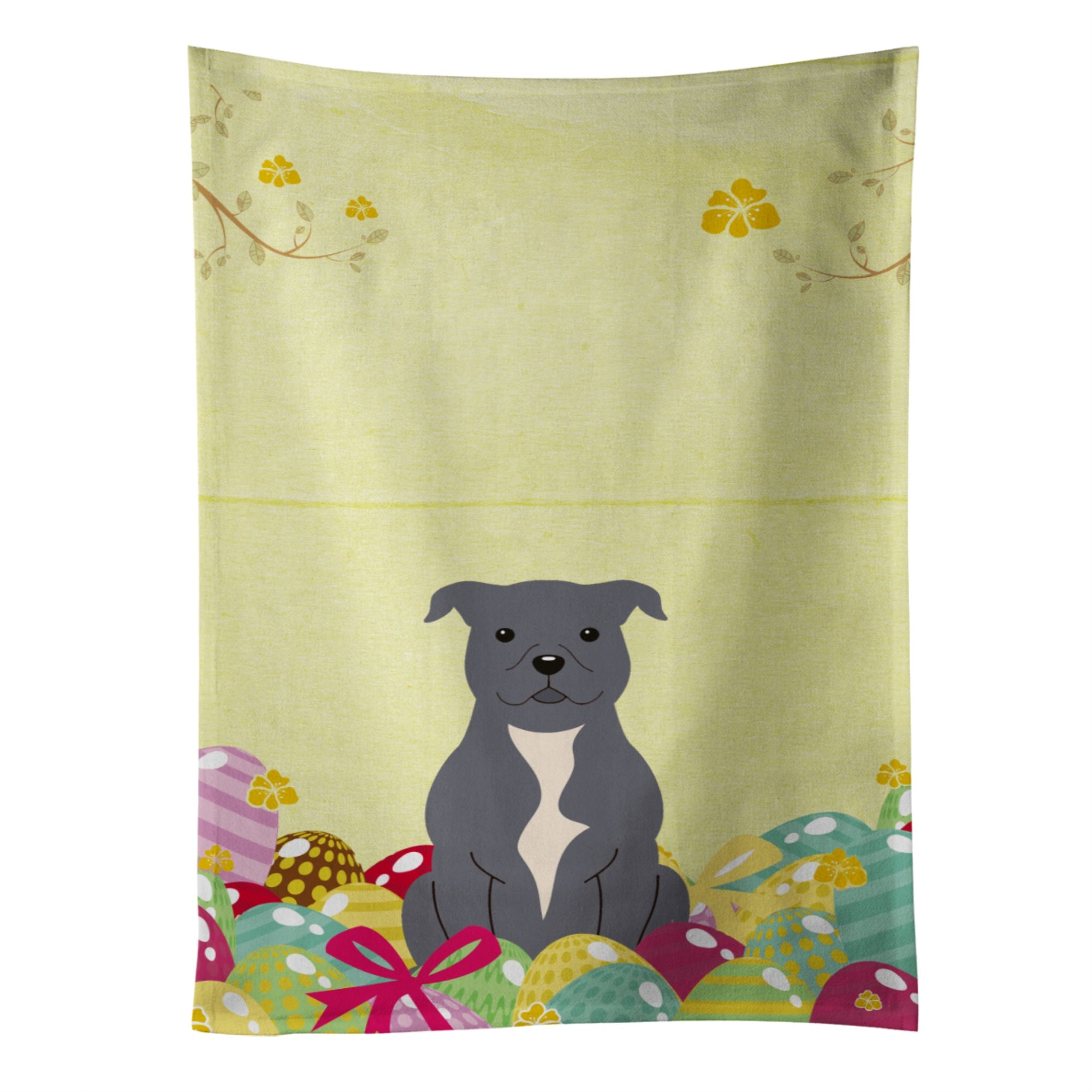 Caroline'S Treasures Easter Eggs Staffordshire Bull Terrier Blue Kitchen Towel, Multicolor, 25 X 15