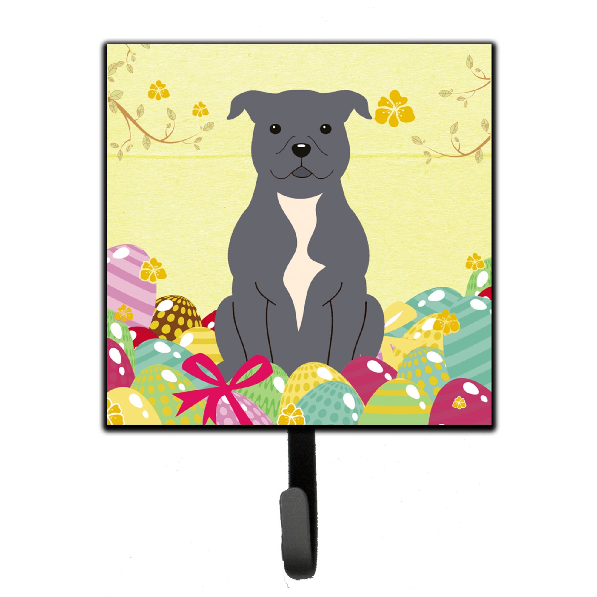 Caroline'S Treasures Eggs Easter Staffordshire Bull Terrier Blue Wall Hook, Small, Multicolor