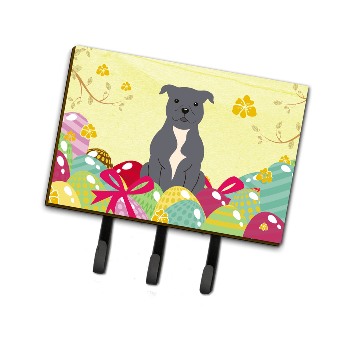 Caroline'S Treasures Easter Eggs Staffordshire Bull Terrier Blue Leash Or Key Holder Hooks