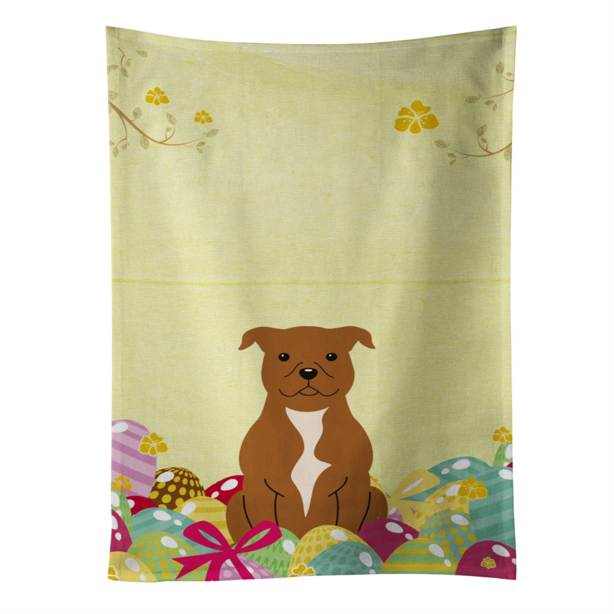 Caroline'S Treasures Easter Eggs Staffordshire Bull Terrier Brown Kitchen Towel, Multicolor, 25 X 15