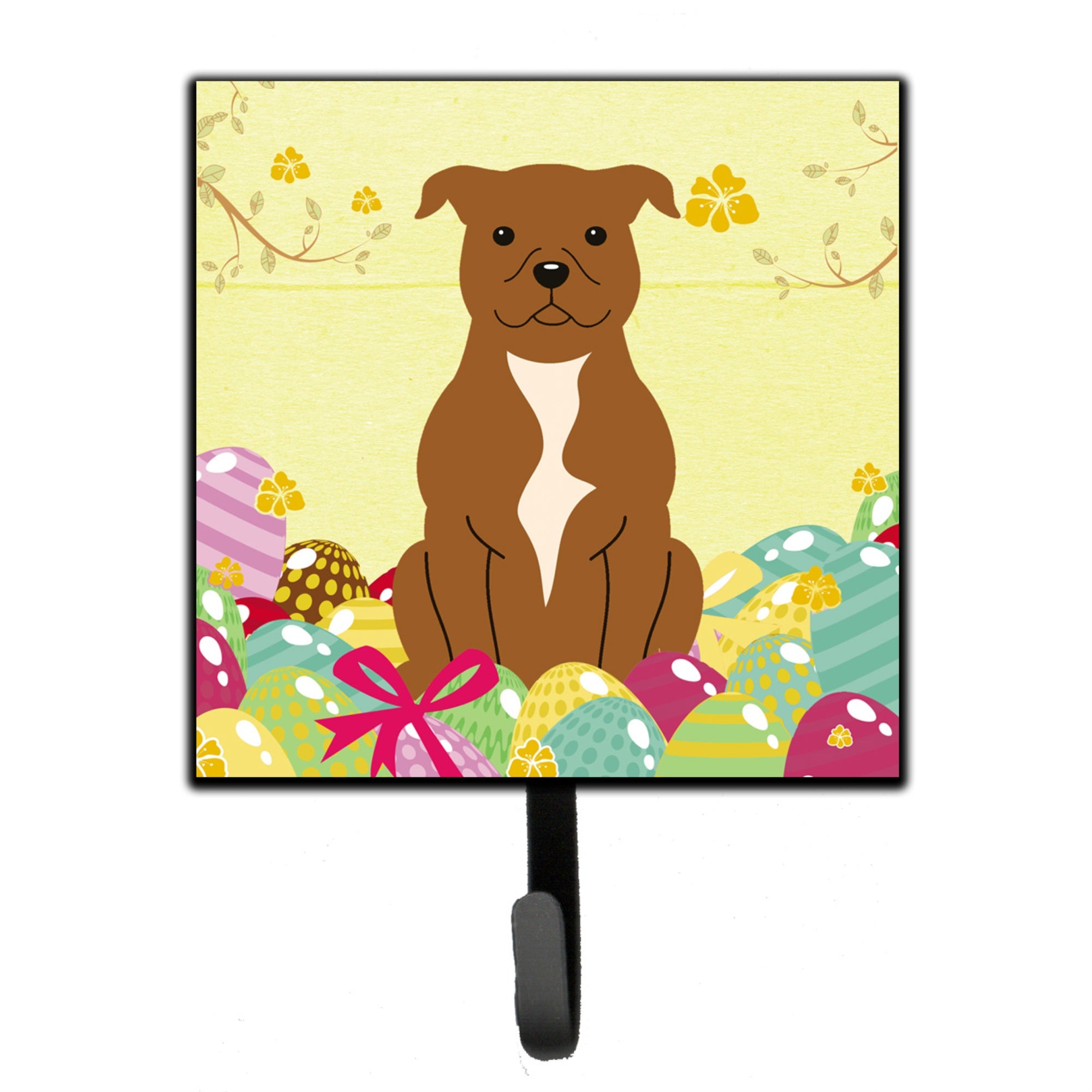 Caroline'S Treasures Eggs Easter Staffordshire Bull Terrier Brown Wall Hook, Small, Multicolor