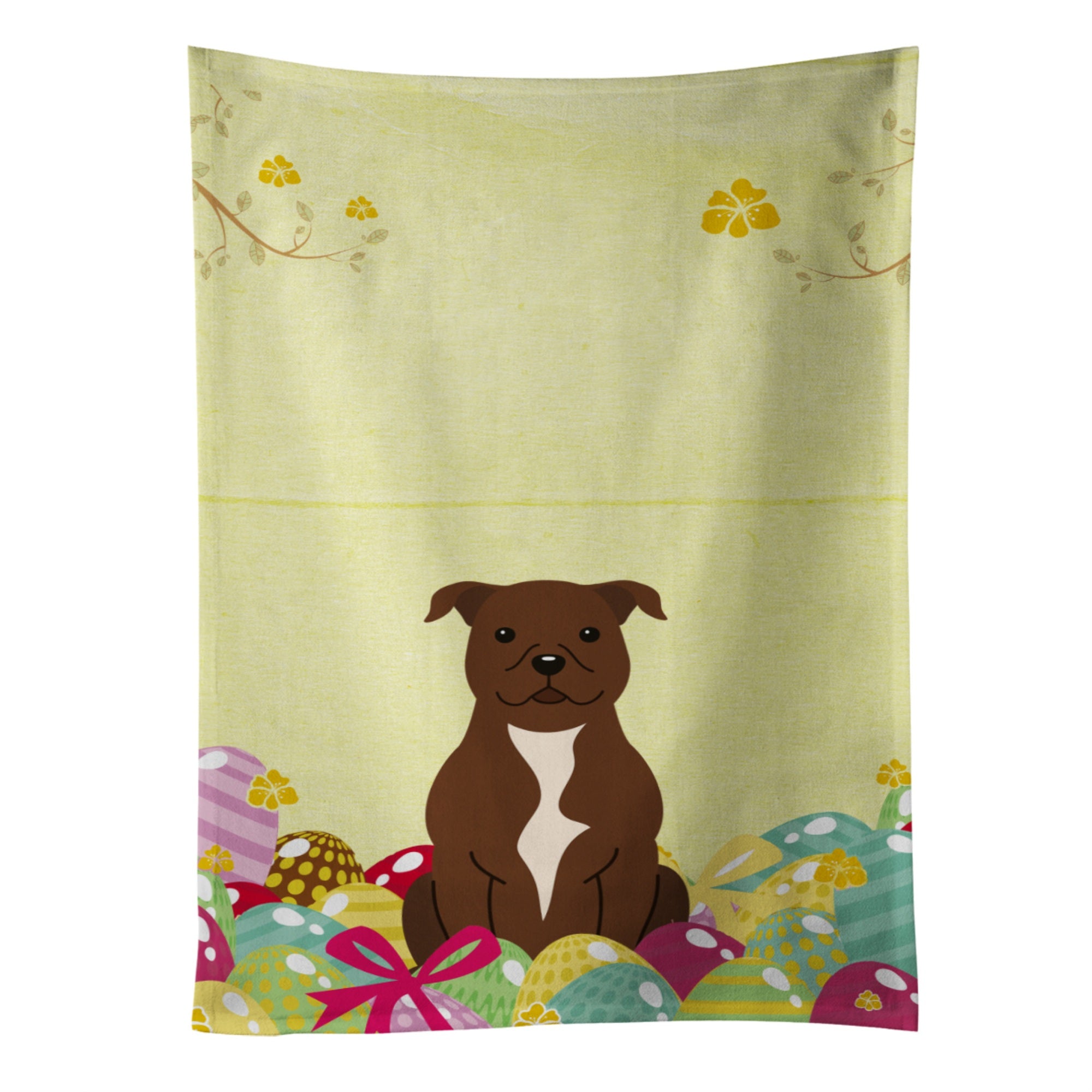 Caroline'S Treasures Easter Eggs Staffordshire Bull Terrier Chocolate Kitchen Towel, Multicolor, 25 X 15