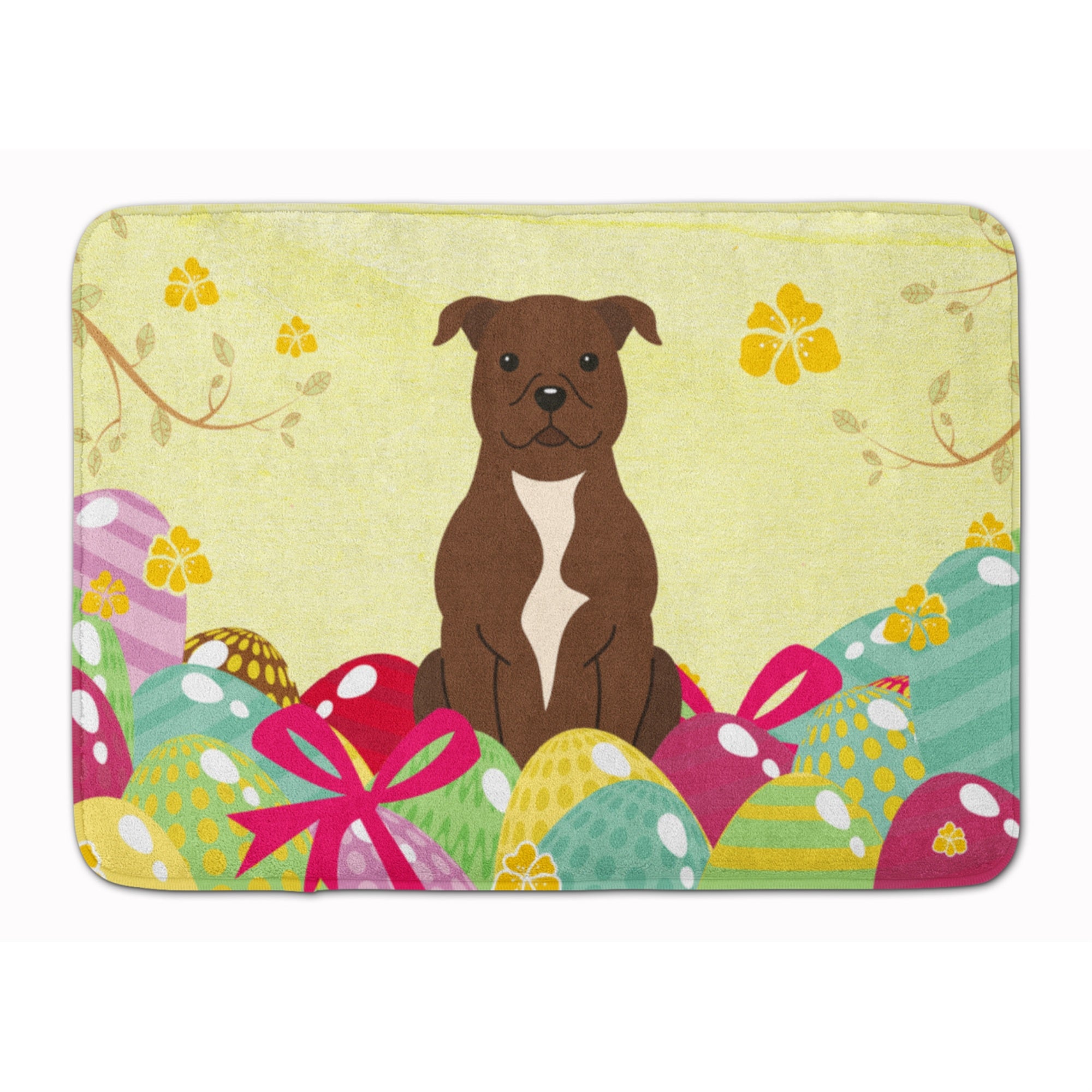 Caroline'S Treasures Easter Eggs Staffordshire Bull Terrier Chocolate Machine Washable Memory Foam Mat Doormats, Multicolor