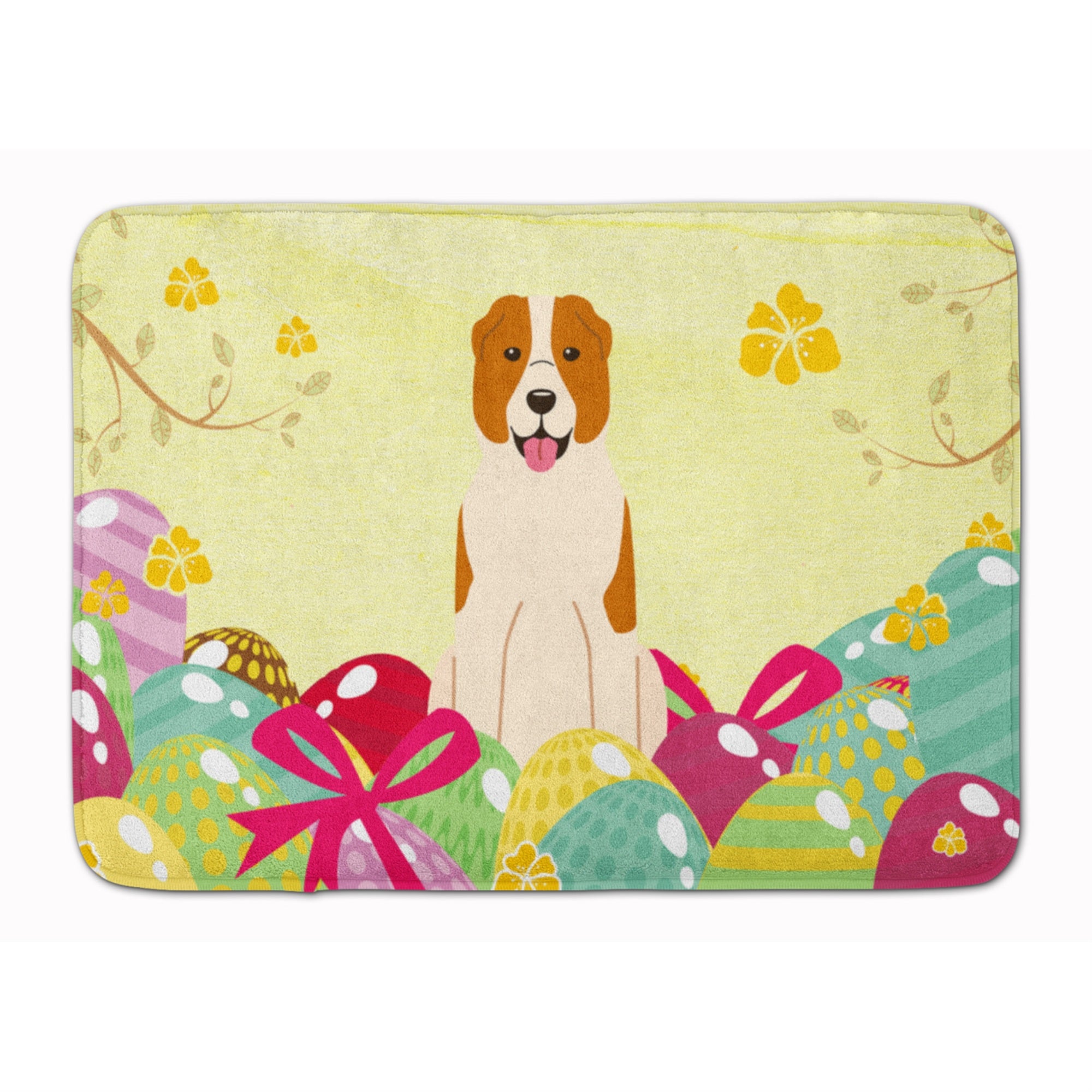 Caroline'S Treasures Easter Eggs Central Asian Shepherd Dog Machine Washable Memory Foam Mat Doormats, Multicolor