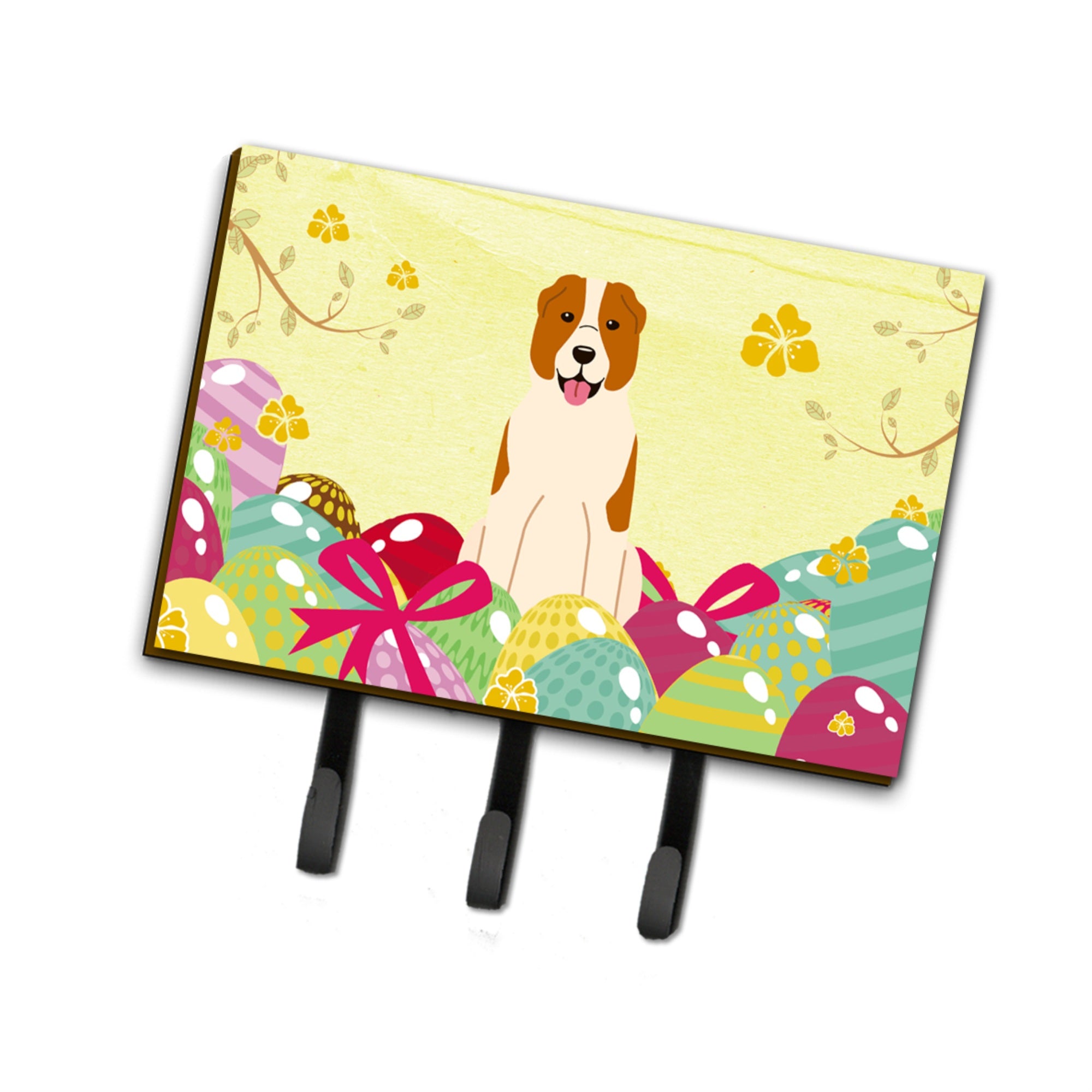Caroline'S Treasures Easter Eggs Central Asian Shepherd Dog Leash Or Key Holder Hooks, Multicolor