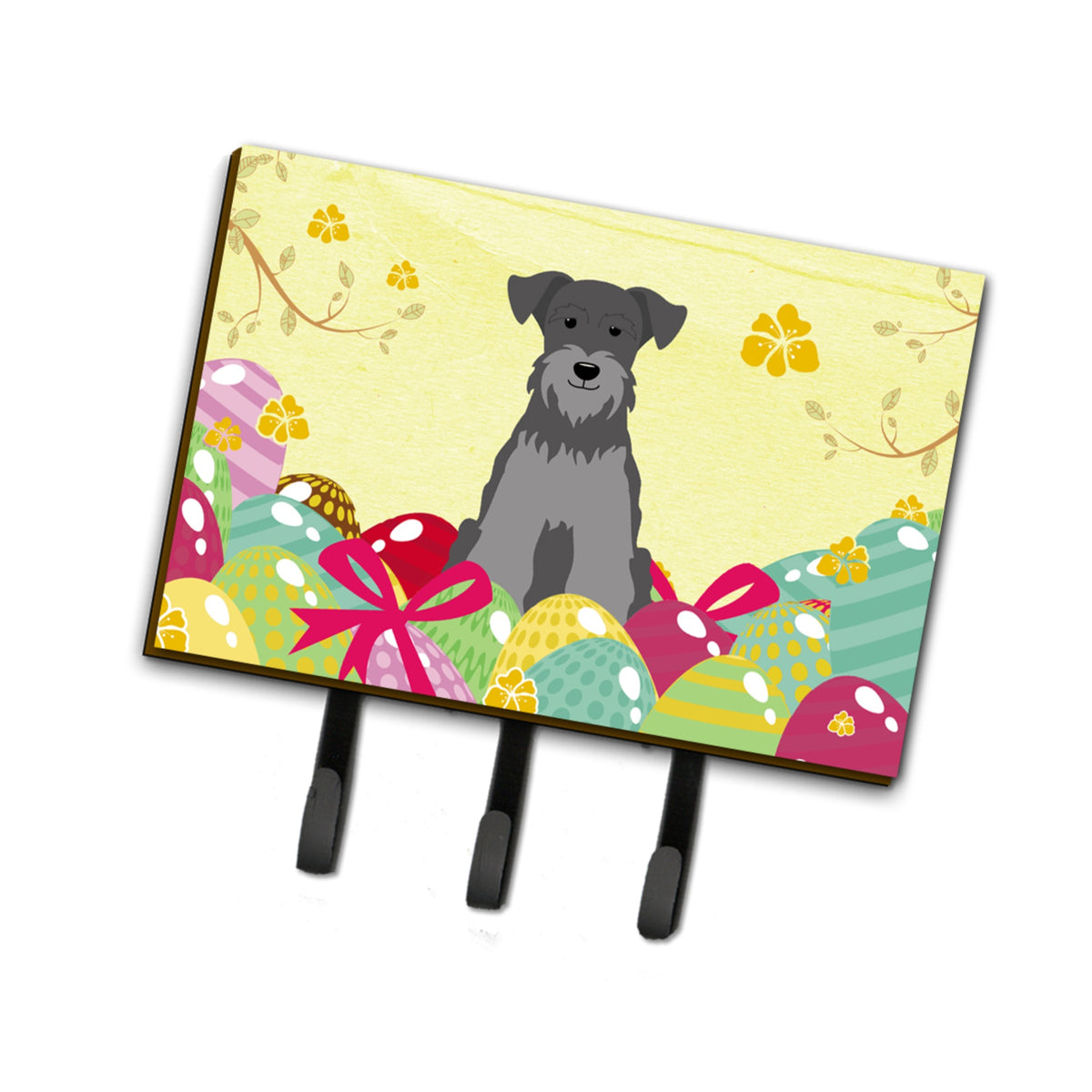 Caroline'S Treasures Easter Eggs Miniature Schanuzer Black Silver Leash Or Key Holder Hooks, Multicolor