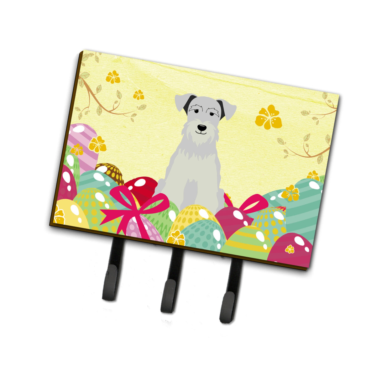 Caroline'S Treasures Easter Eggs Miniature Schanuzer White Leash Or Key Holder Hooks