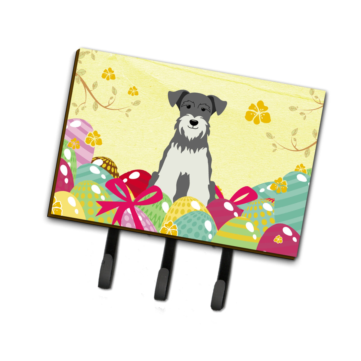 Caroline'S Treasures Easter Eggs Miniature Schanuzer Salt And Pepper Leash Or Key Holder Hooks, Multicolor