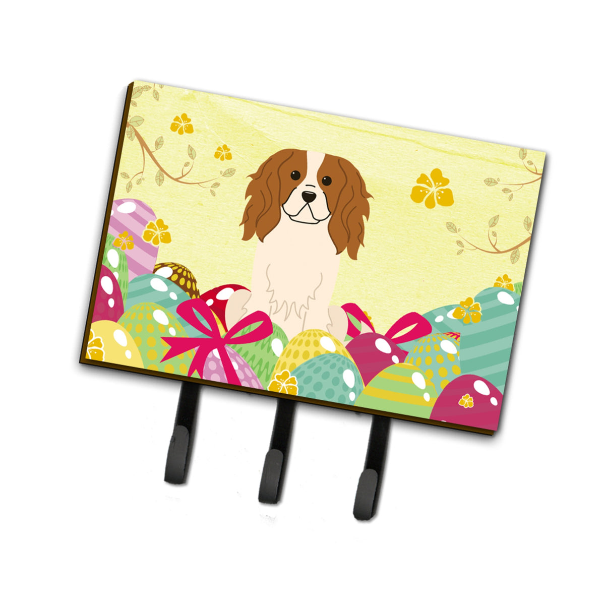 Caroline'S Treasures Easter Eggs Cavalier Spaniel Leash Or Key Holder Hooks, Multicolor