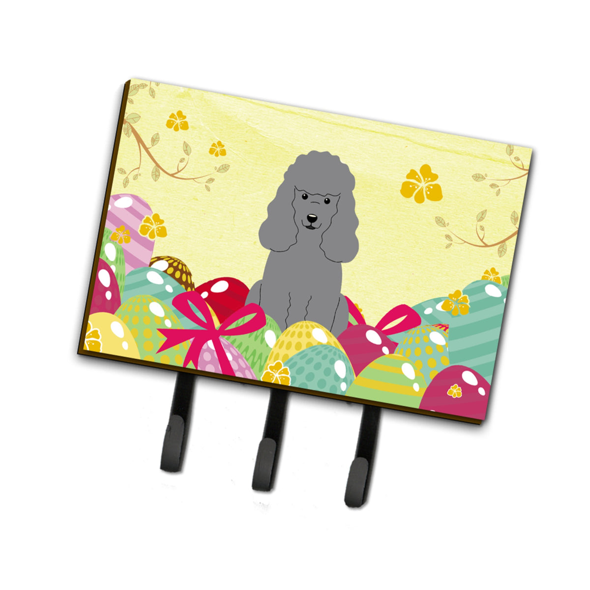 Caroline'S Treasures Easter Eggs Poodle Silver Leash Or Key Holder Hooks, Multicolor