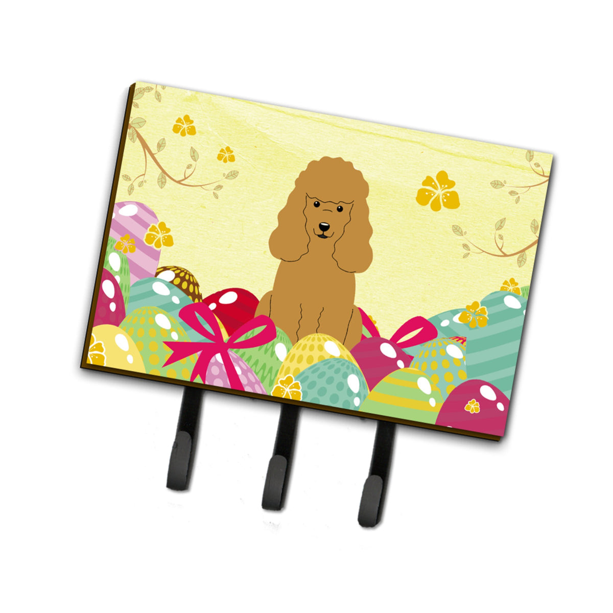 Caroline'S Treasures Easter Eggs Poodle Tan Leash Or Key Holder Hooks, Multicolor