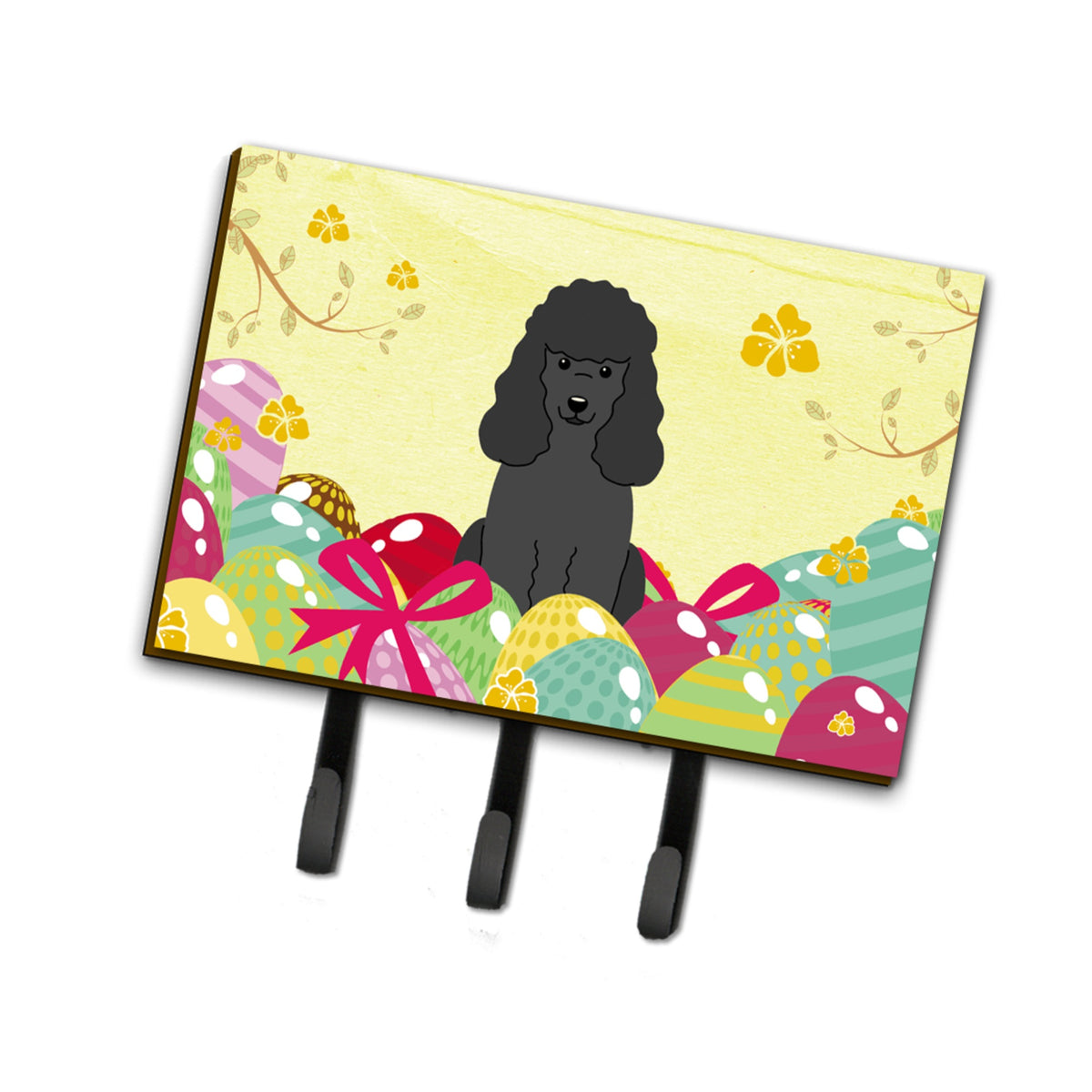 Caroline'S Treasures Easter Eggs Poodle Black Leash Or Key Holder Hooks, Multicolor