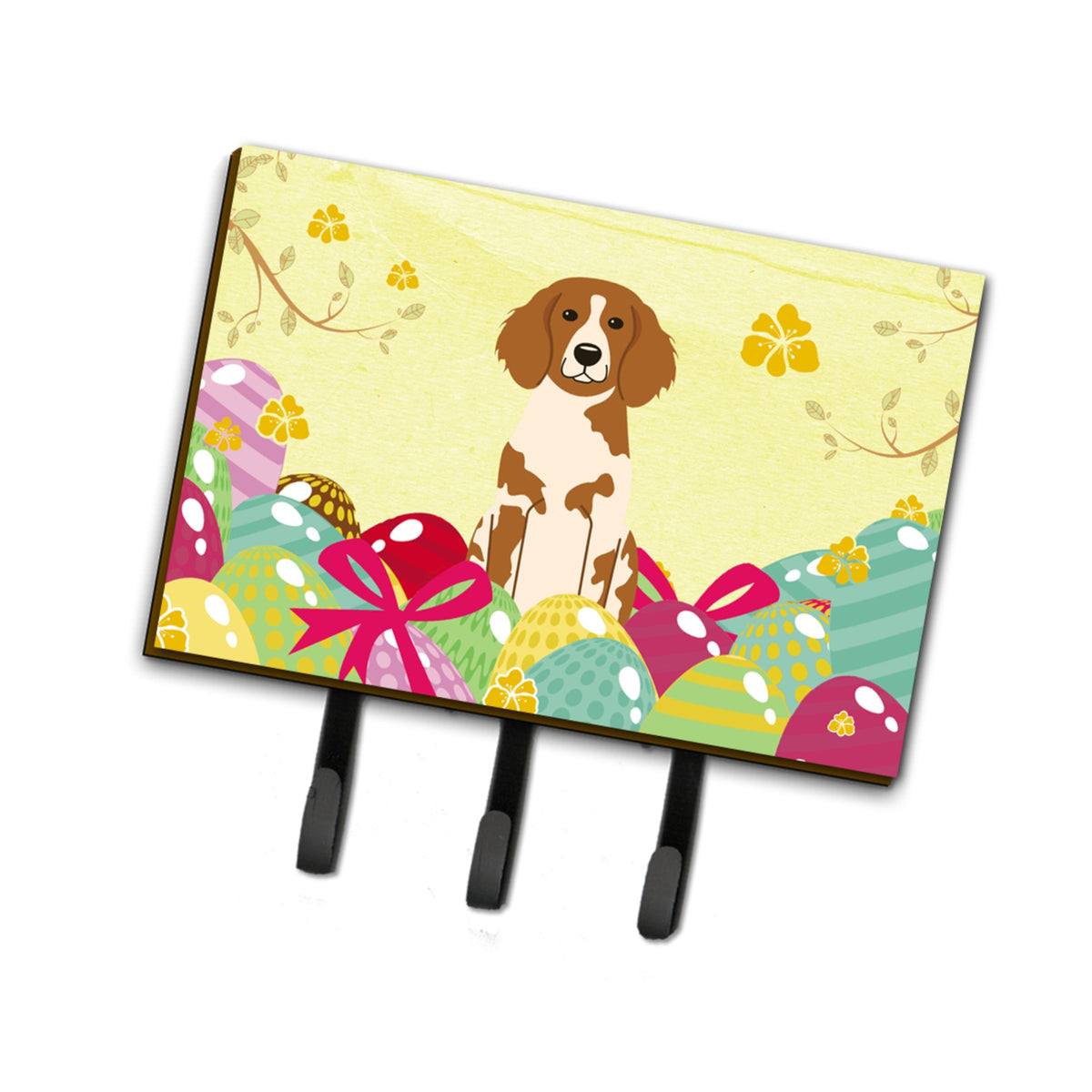 Caroline'S Treasures Easter Eggs Brittany Spaniel Leash Or Key Holder Hooks, Multicolor