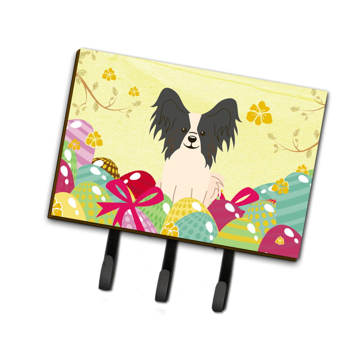 Caroline'S Treasures Easter Eggs Papillon Black White Leash Or Key Holder Hooks