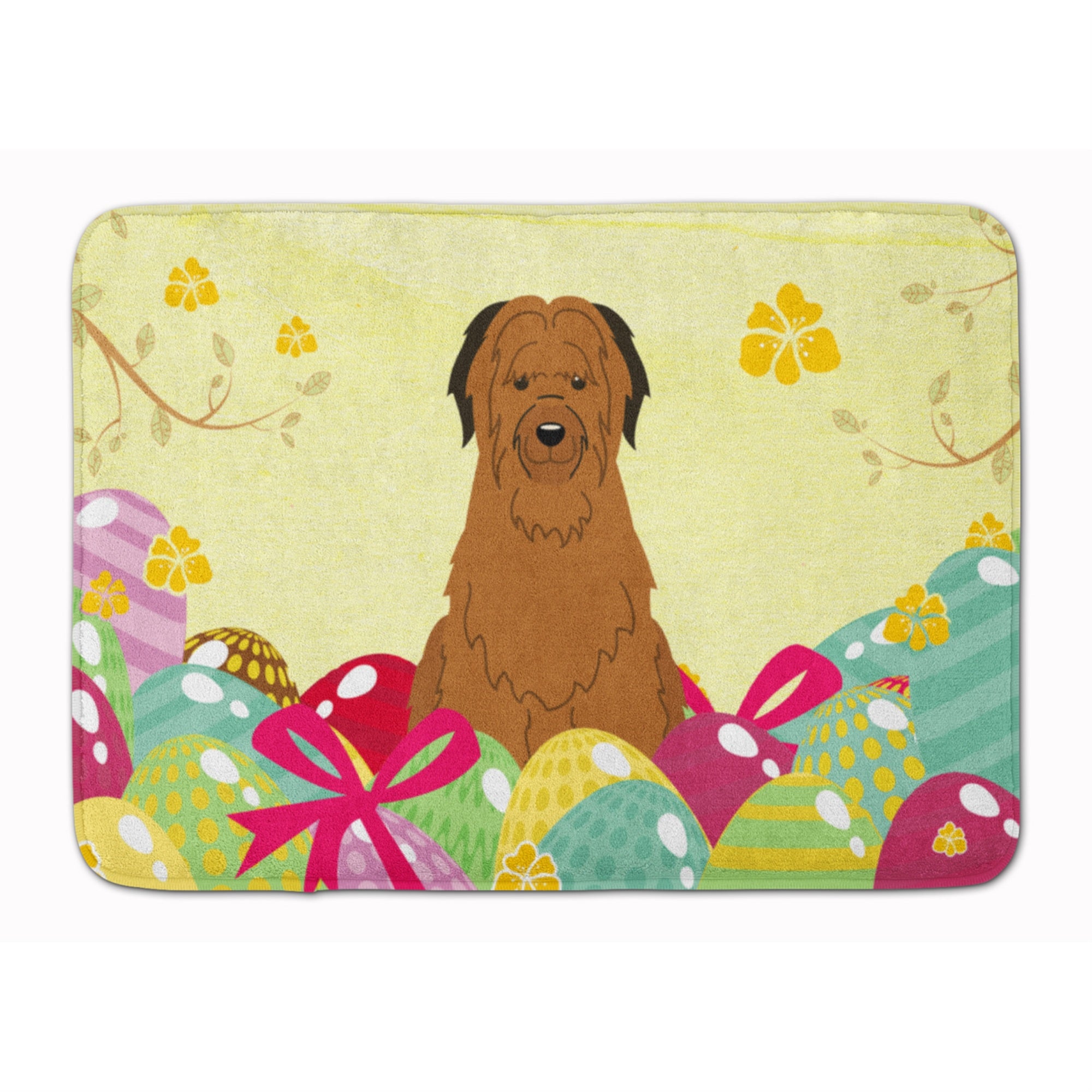 Caroline'S Treasures Easter Eggs Briard Brown Machine Washable Memory Foam Mat Doormats, Multicolor