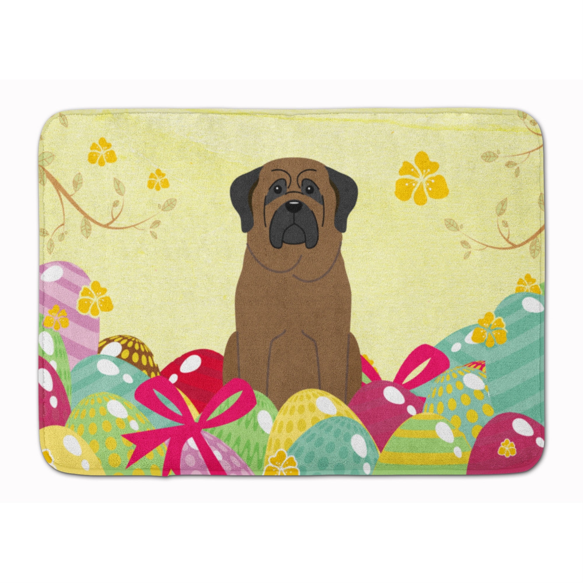 Caroline'S Treasures Easter Eggs Bullmastiff Machine Washable Memory Foam Mat Doormats, Multicolor
