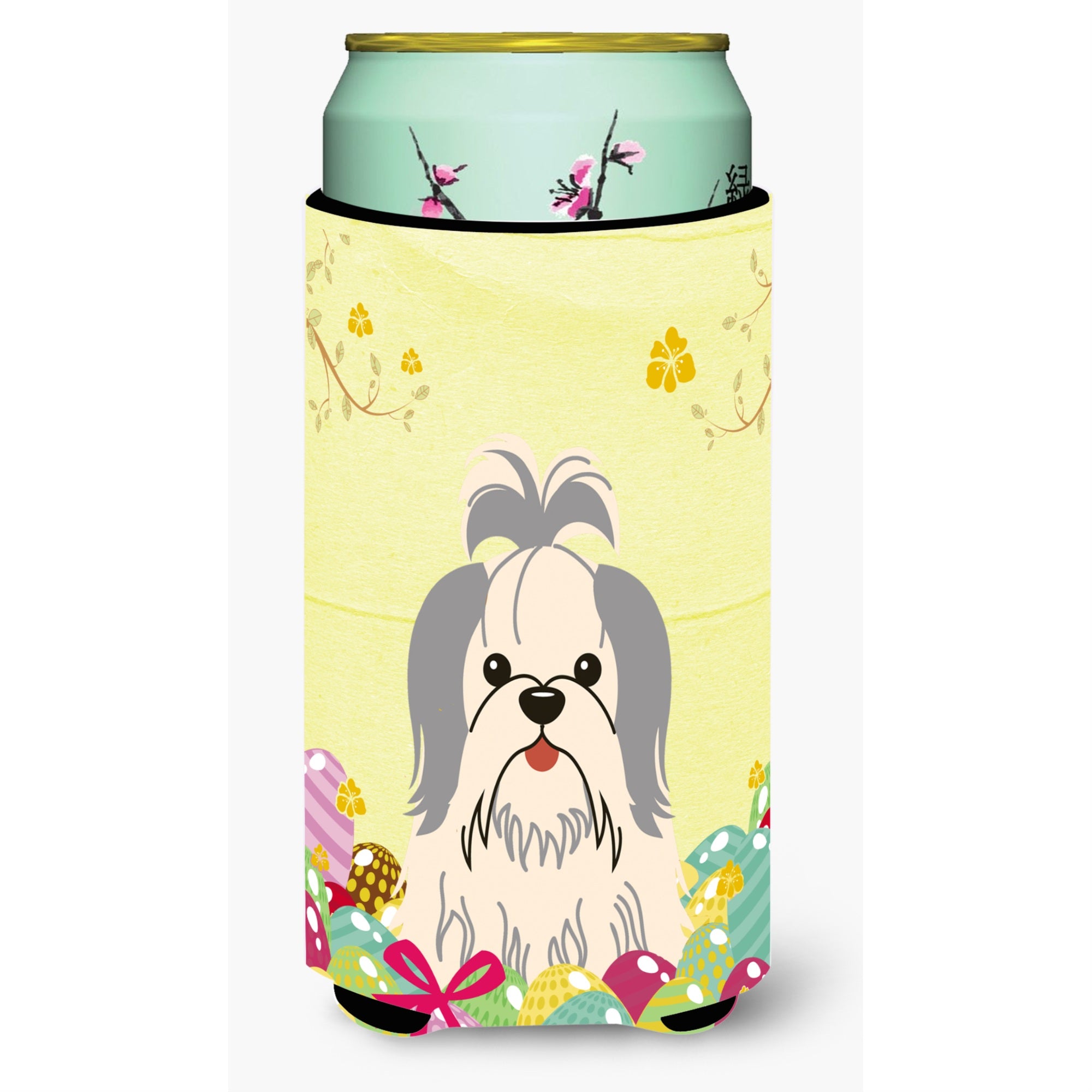 Caroline'S Treasures Easter Eggs Shih Tzu Silver White Tall Boy Beverage Insulator Hugger, Multicolor