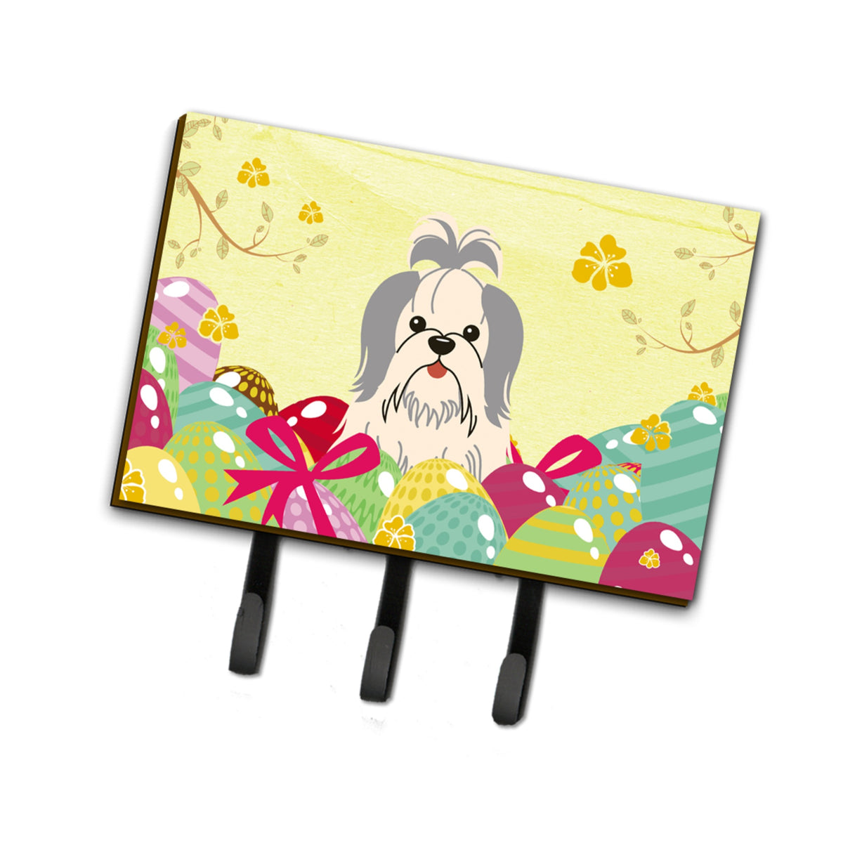 Caroline'S Treasures Easter Eggs Shih Tzu Silver White Leash Or Key Holder Hooks