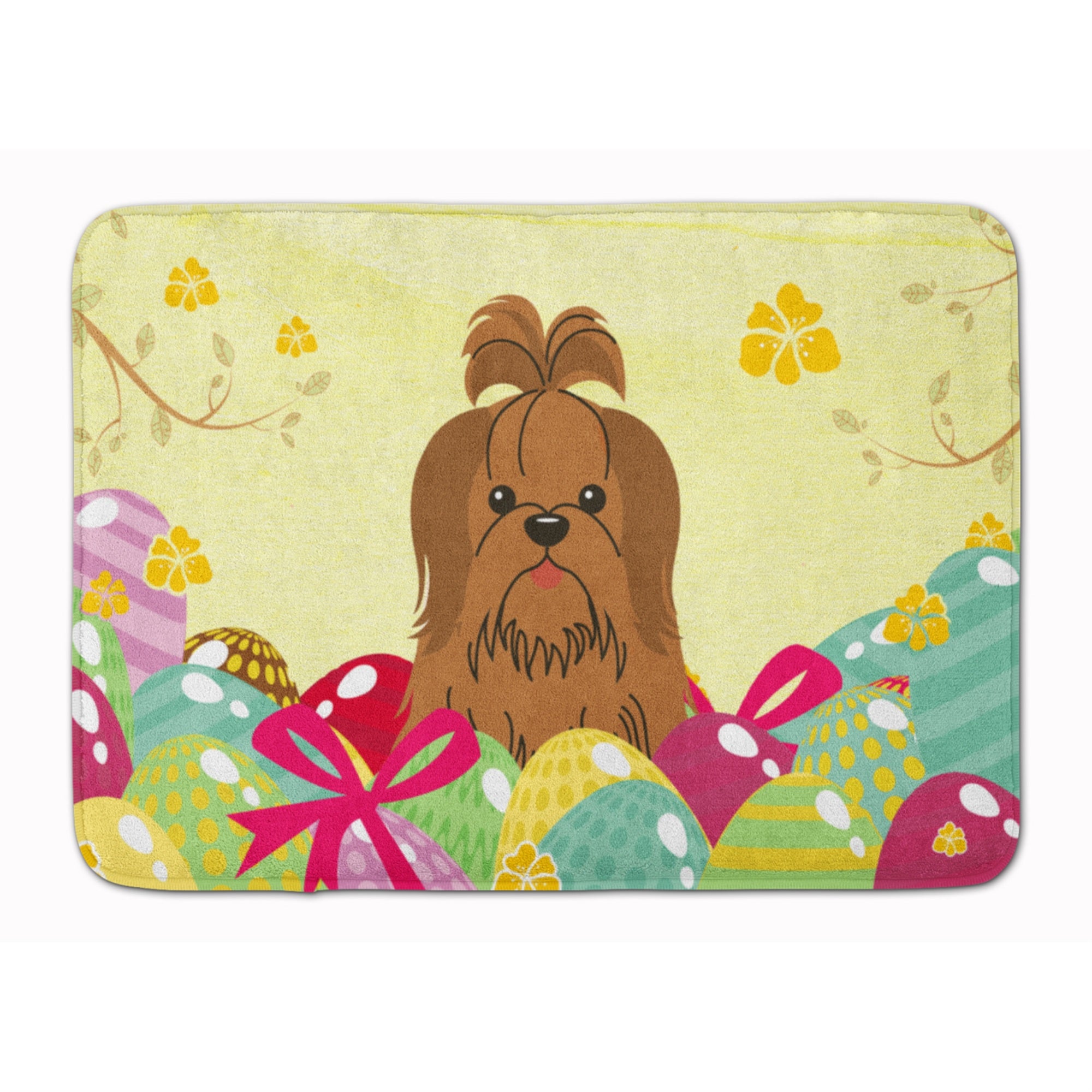 Caroline'S Treasures Easter Eggs Shih Tzu Silver Chocolate Machine Washable Memory Foam Mat Doormats, Multicolor