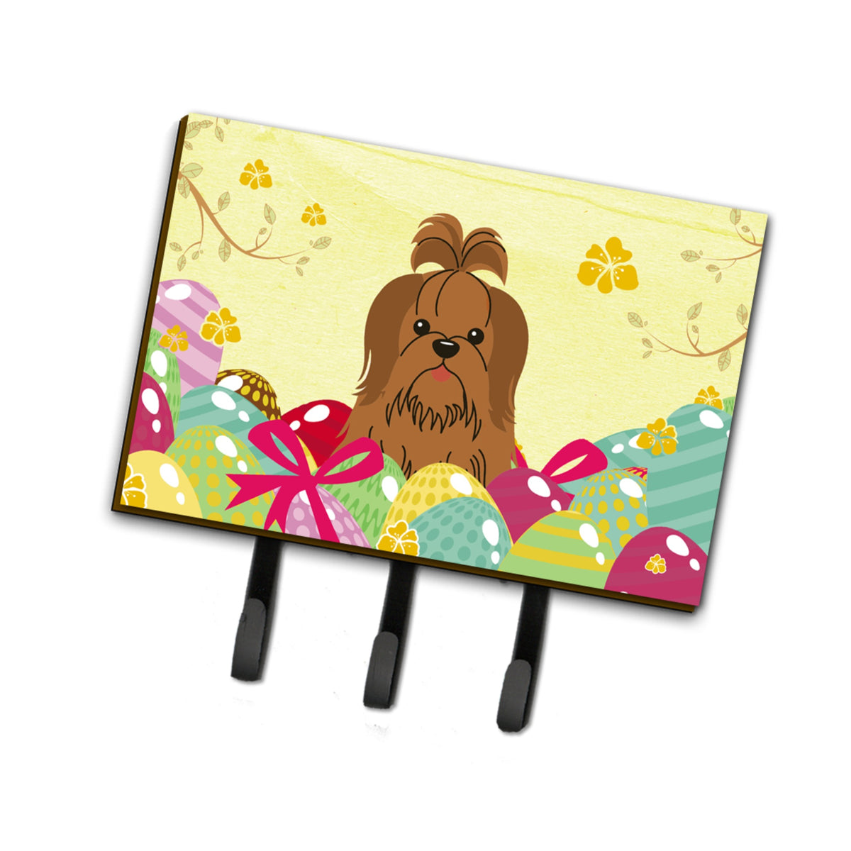 Caroline'S Treasures Easter Eggs Shih Tzu Silver Chocolate Leash Or Key Holder Hooks, Multicolor