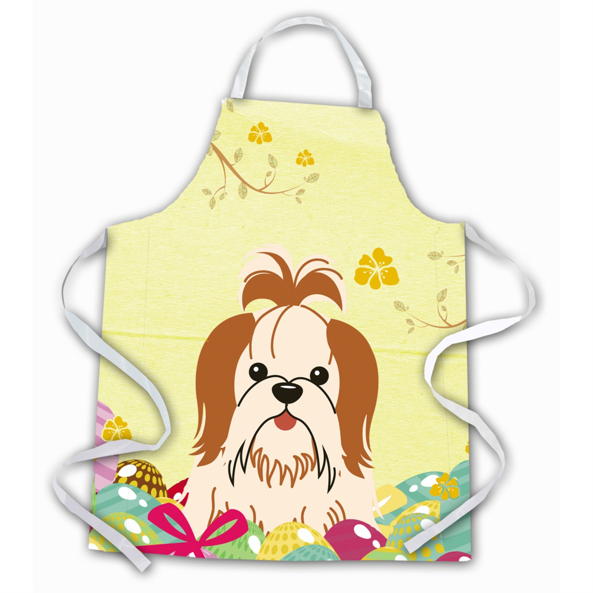 Caroline'S Treasures Easter Eggs Shih Tzu Red White Apron, Large, Multicolor