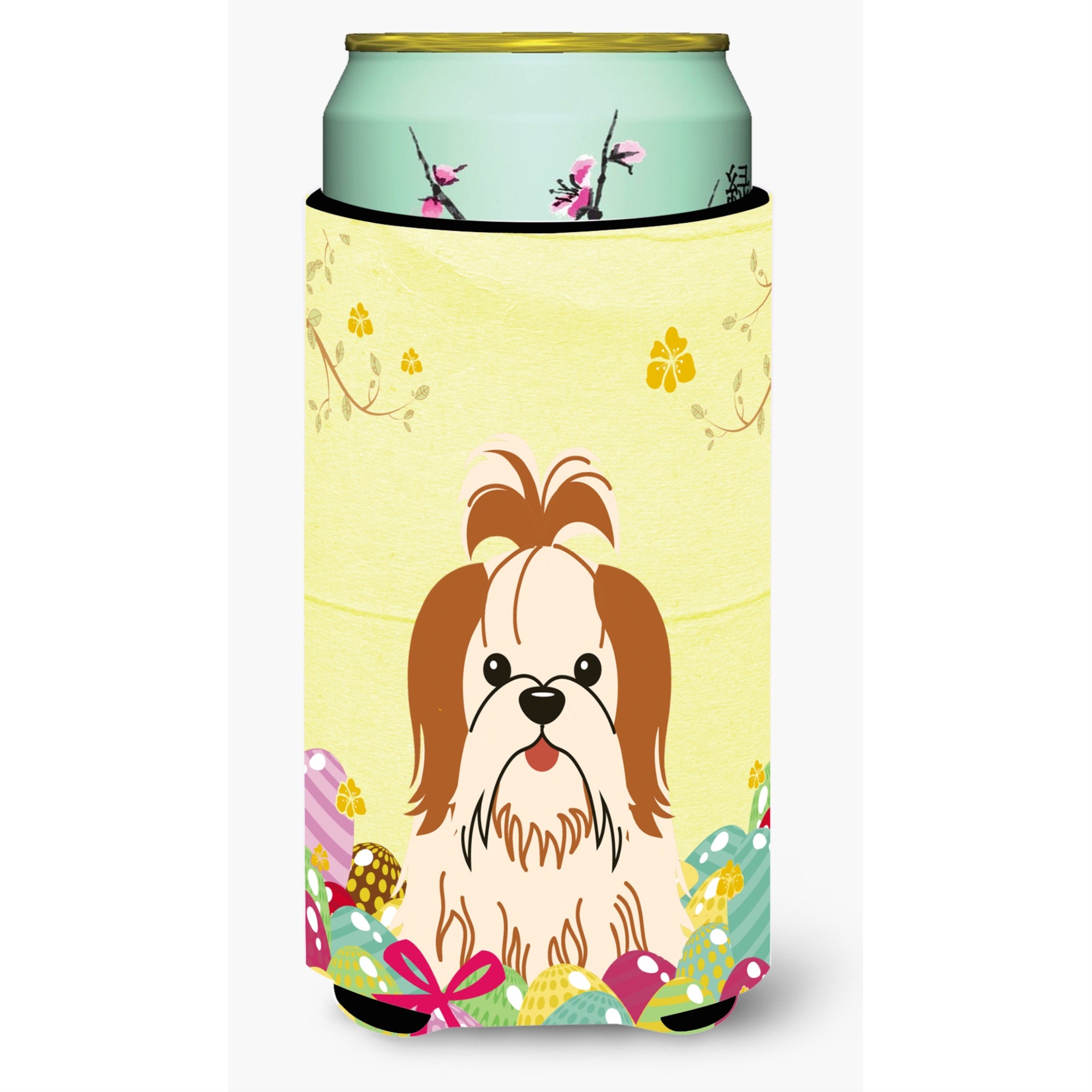 Caroline'S Treasures Easter Eggs Shih Tzu Red White Tall Boy Beverage Insulator Hugger, Multicolor