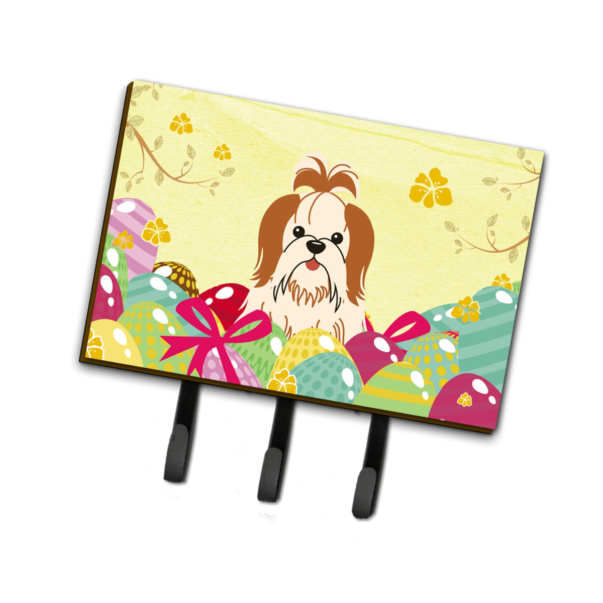 Caroline'S Treasures Easter Eggs Shih Tzu Red White Leash Or Key Holder Hooks