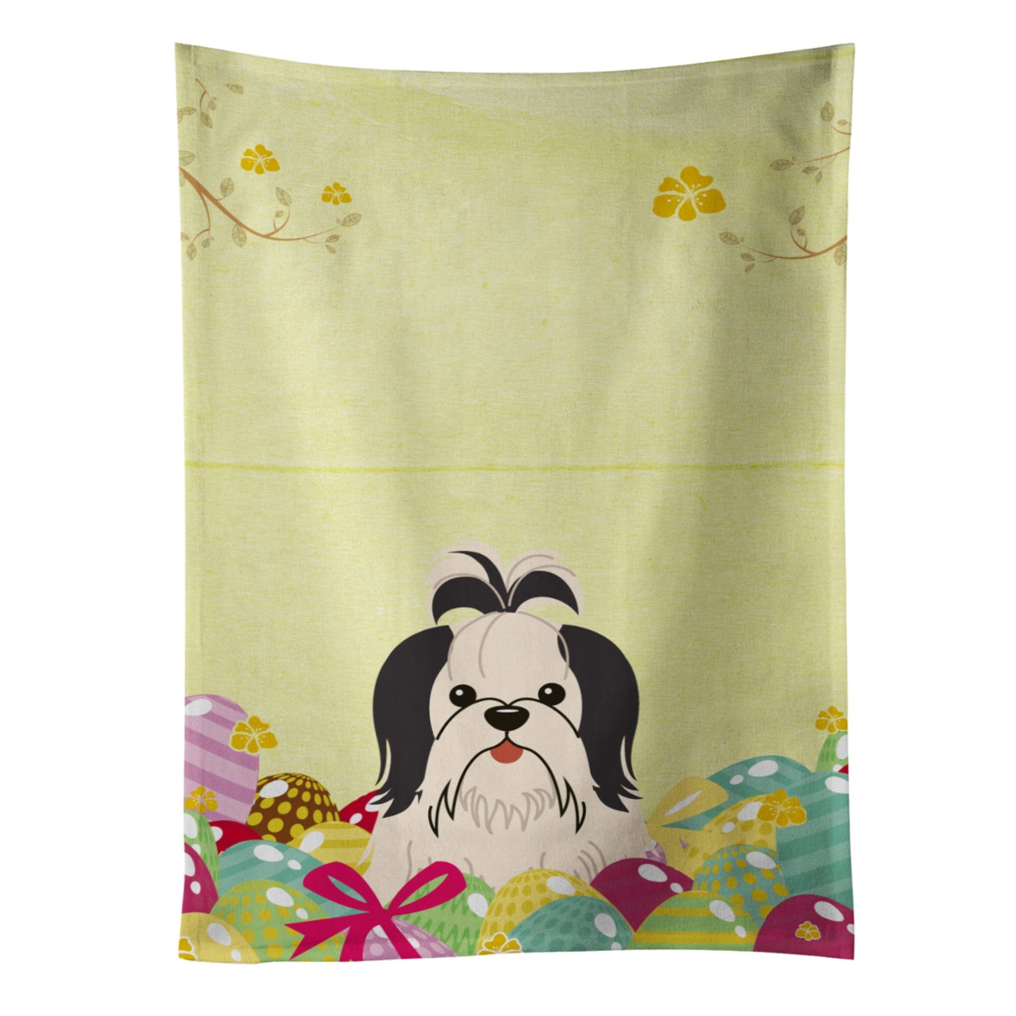 Caroline'S Treasures Easter Eggs Shih Tzu Black White Kitchen Towel, Multicolor, 25 X 15