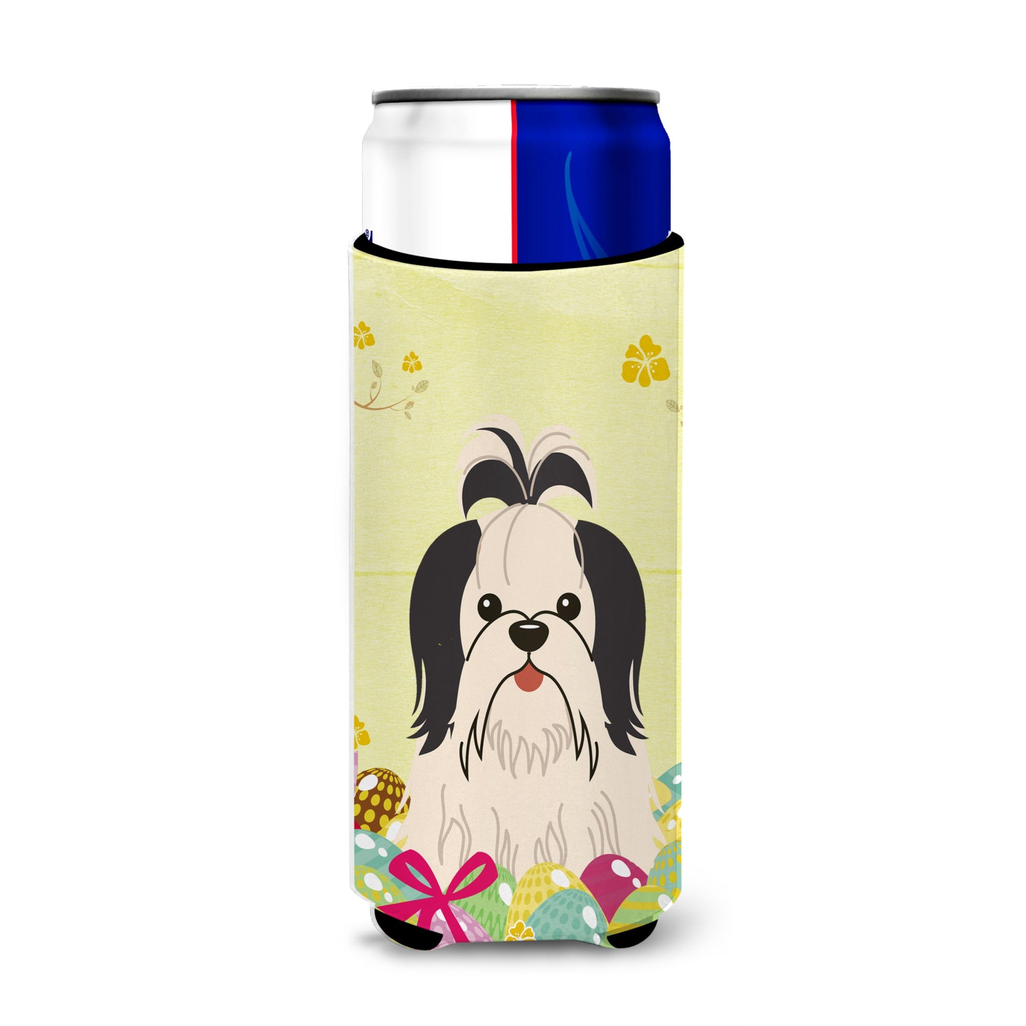 Caroline'S Treasures Easter Eggs Shih Tzu Black White Michelob Ultra Hugger For Slim Cans, Slim Can, Multicolor