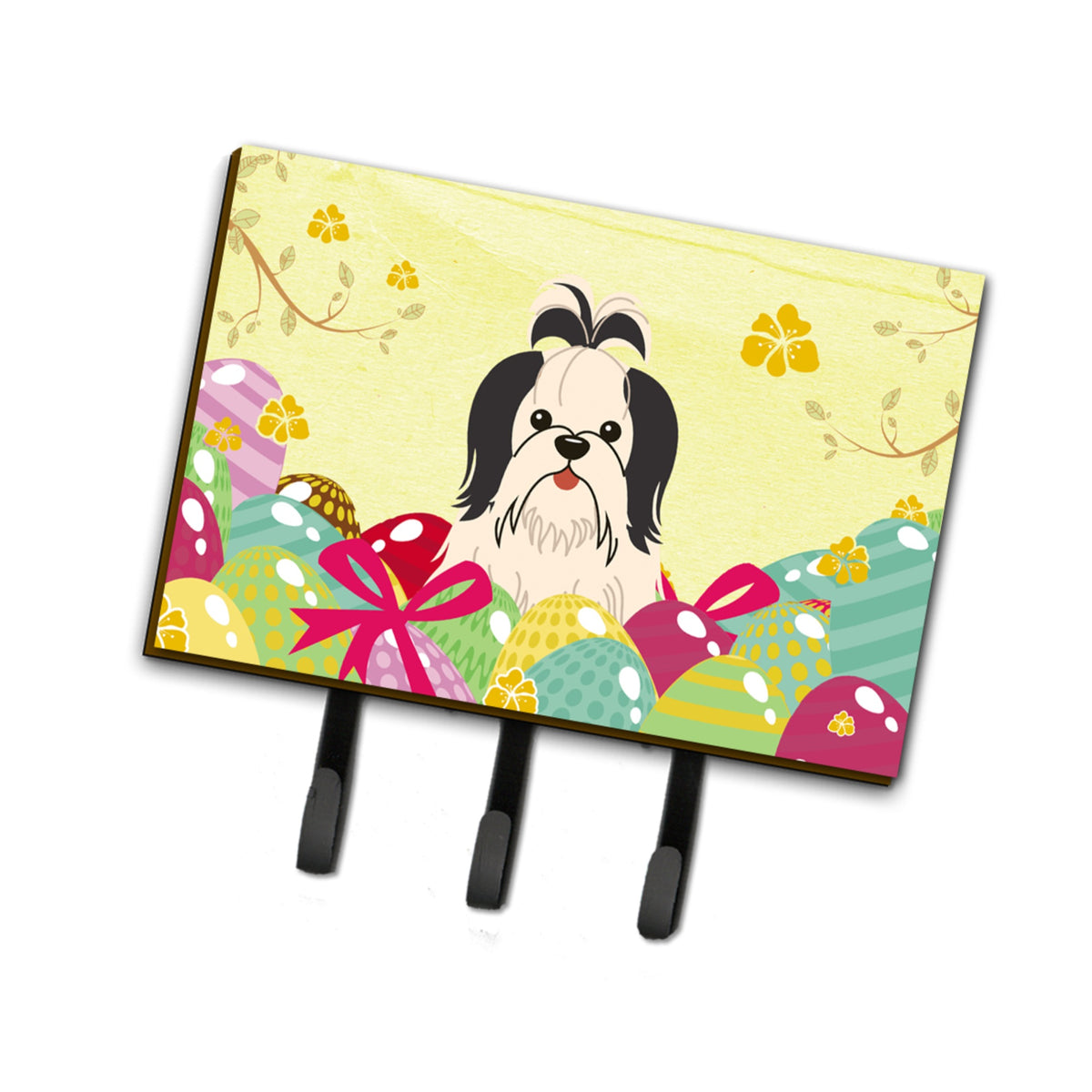 Caroline'S Treasures Easter Eggs Shih Tzu Black White Leash Or Key Holder Hooks