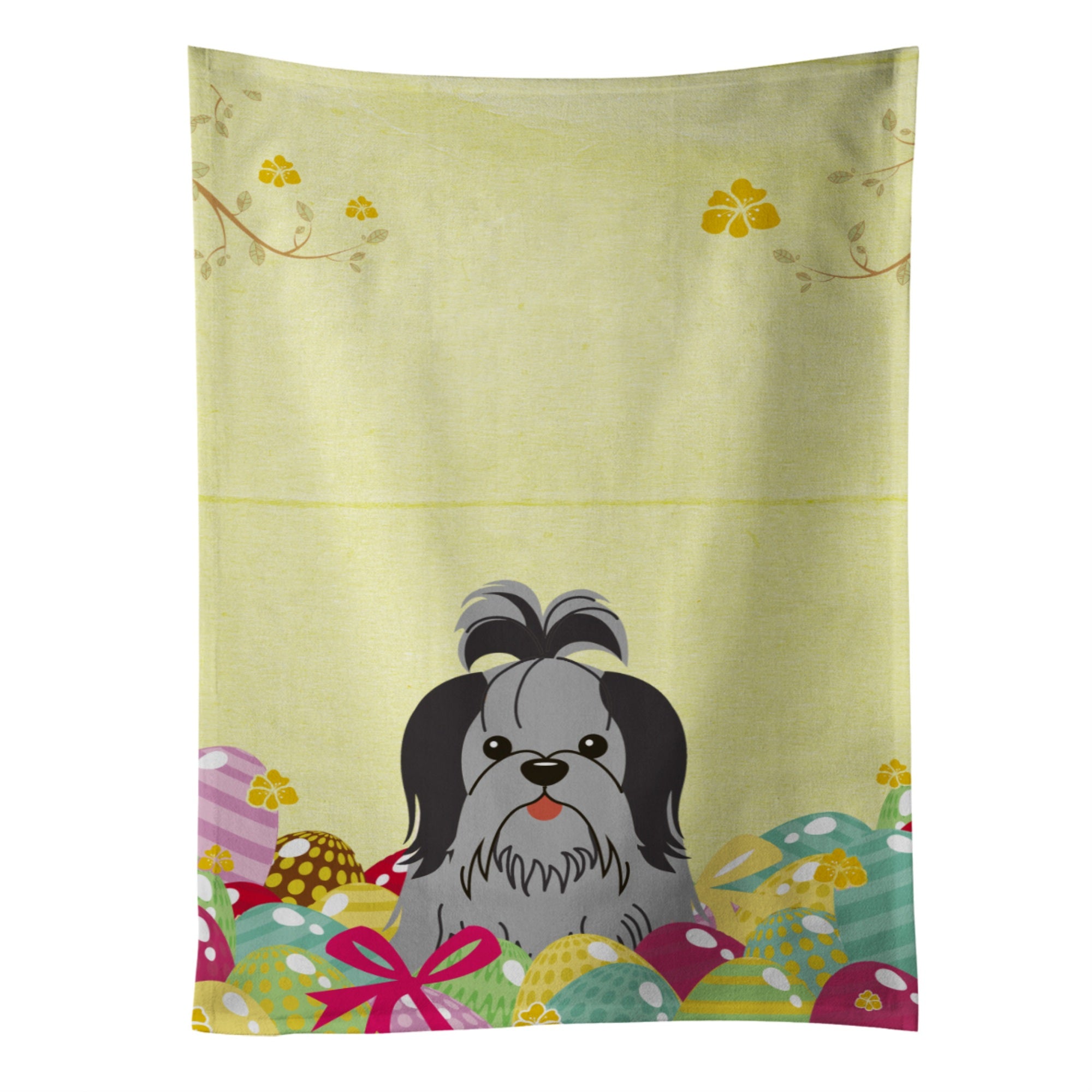Caroline'S Treasures Easter Eggs Shih Tzu Black Silver Kitchen Towel, Multicolor, 25 X 15