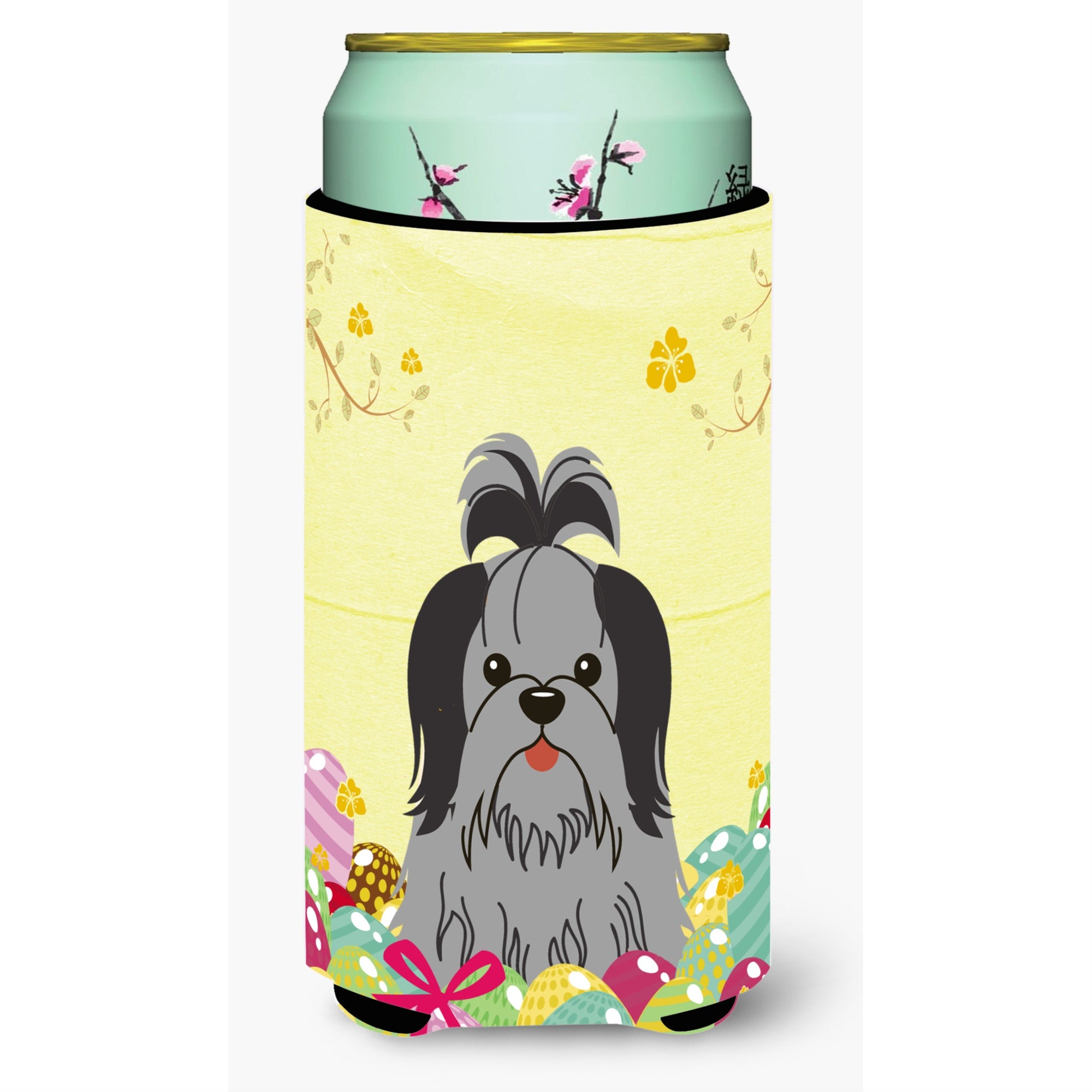 Caroline'S Treasures Easter Eggs Shih Tzu Black Silver Tall Boy Beverage Insulator Hugger, Multicolor