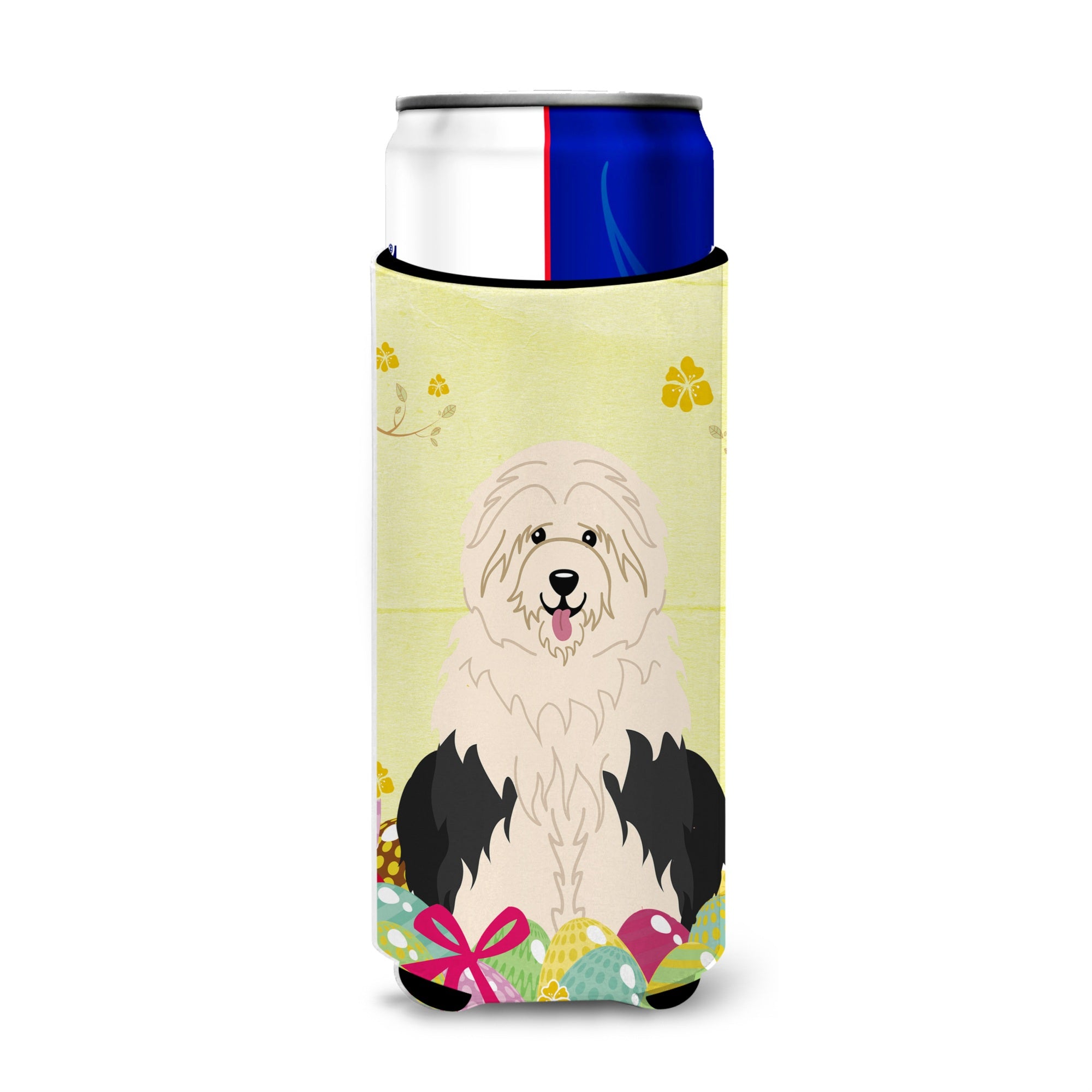 Caroline'S Treasures Easter Eggs Old English Sheepdog Michelob Ultra Hugger For Slim Cans, Slim Can, Multicolor