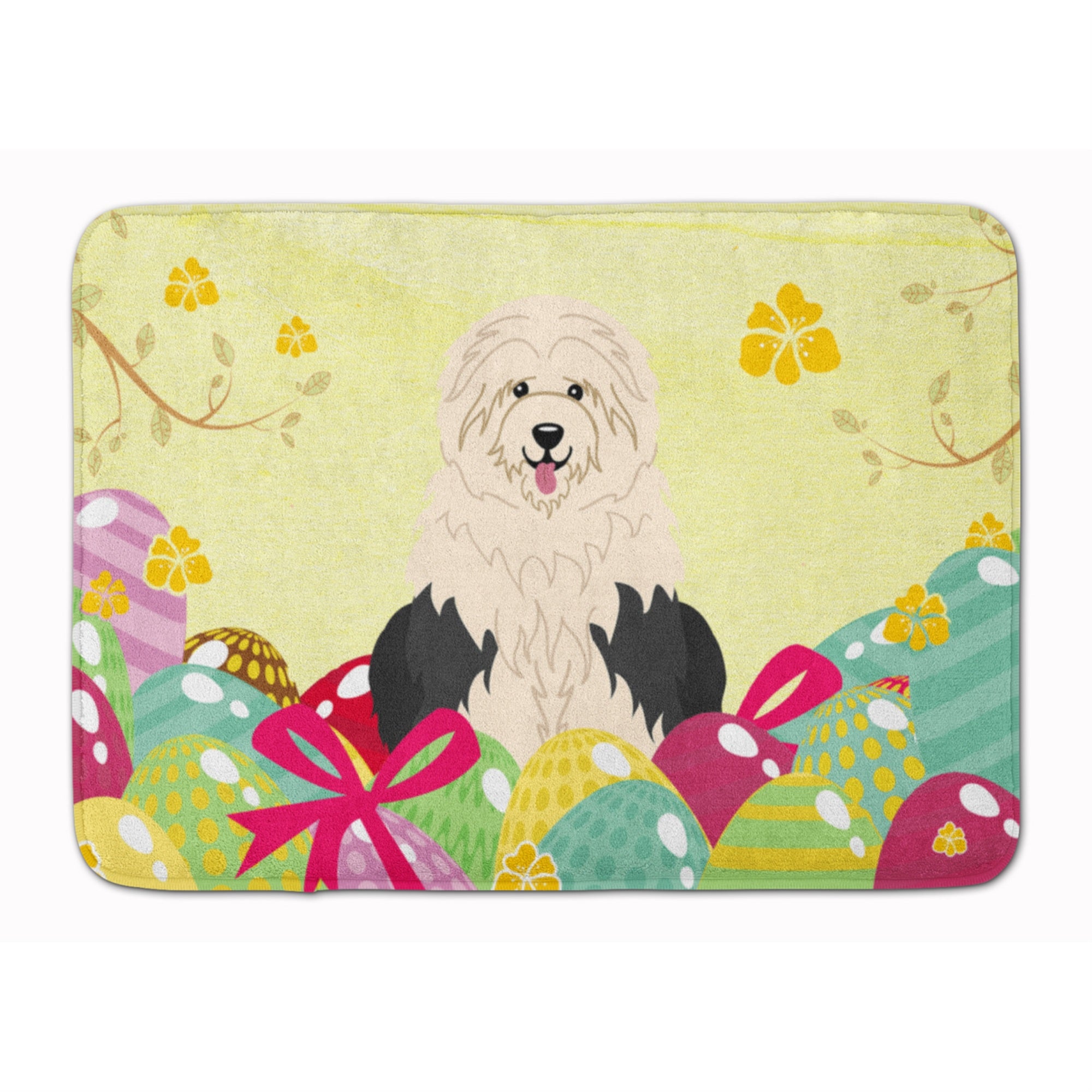 Caroline'S Treasures Easter Eggs Old English Sheepdog Machine Washable Memory Foam Mat Doormats, Multicolor