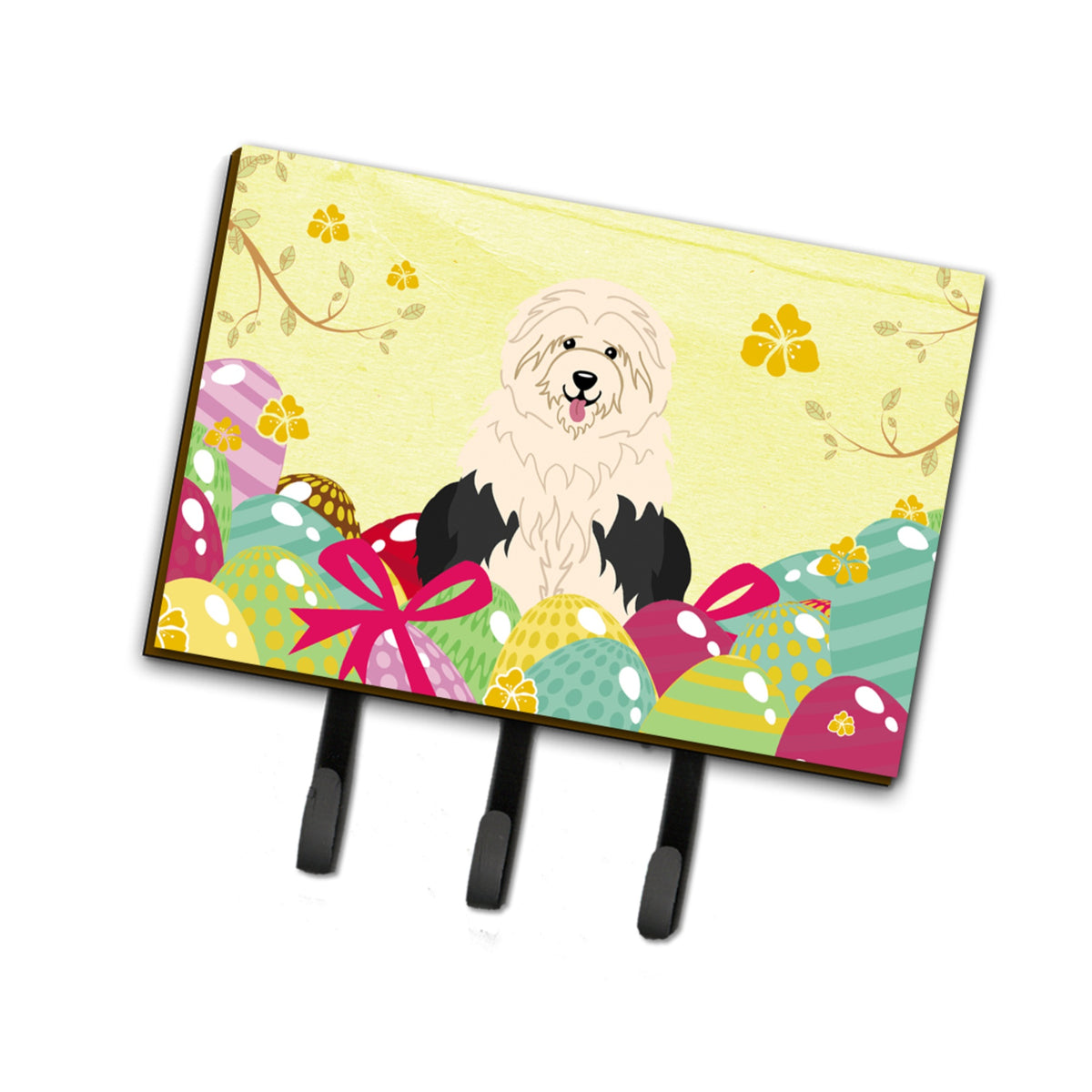 Caroline'S Treasures Easter Eggs Old English Sheepdog Leash Or Key Holder Hooks, Multicolor