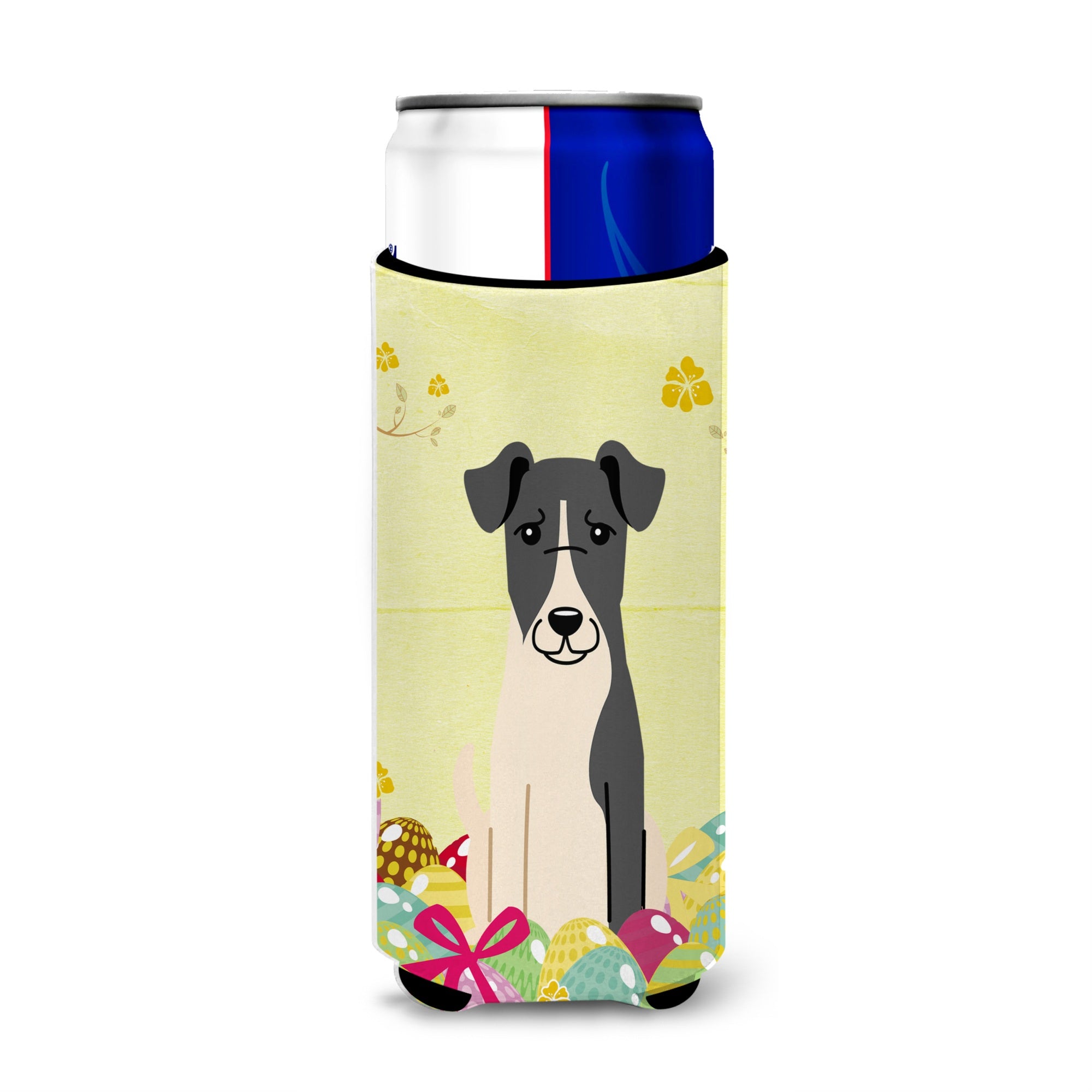 Caroline'S Treasures Easter Eggs Smooth Fox Terrier Michelob Ultra Hugger For Slim Cans, Slim Can, Multicolor