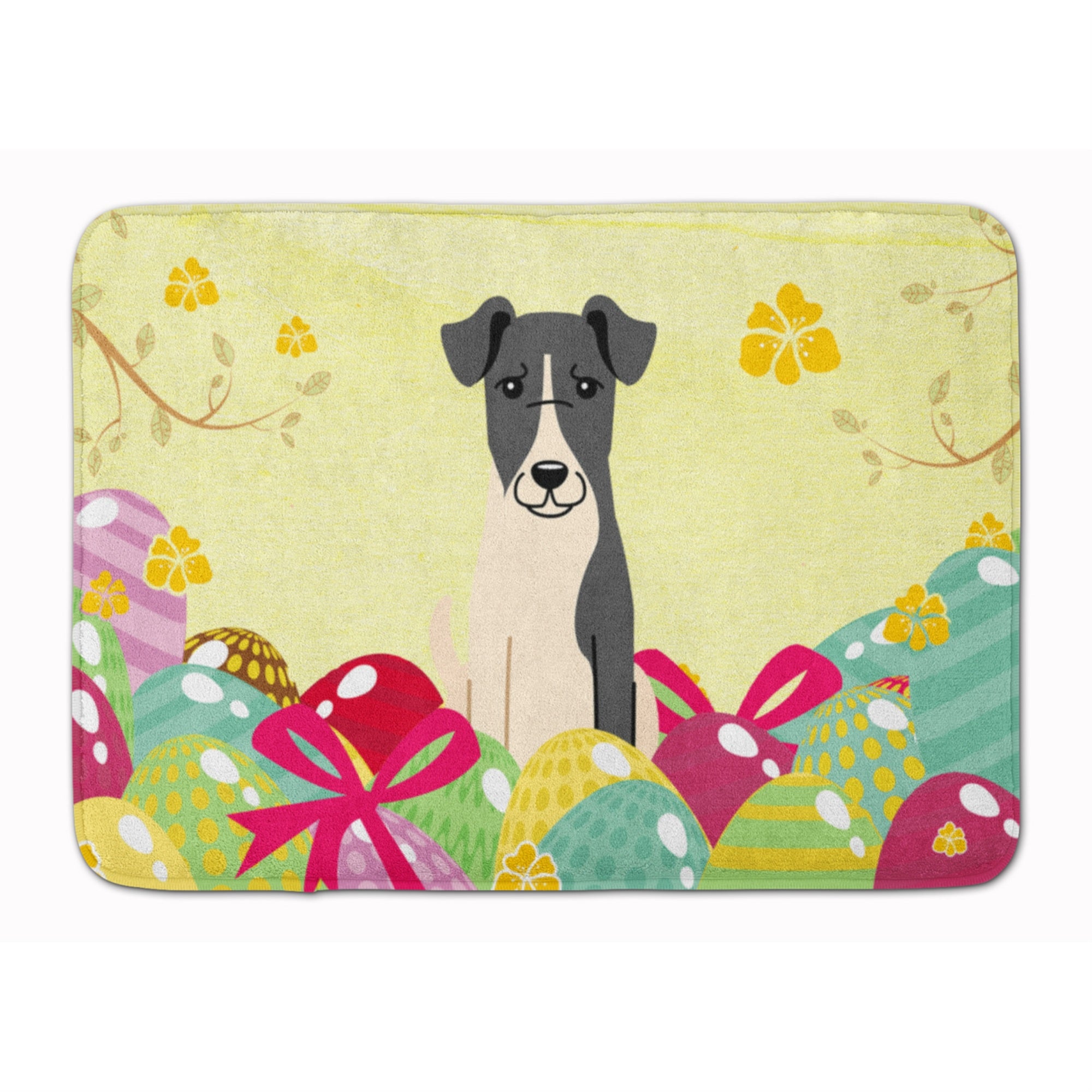 Caroline'S Treasures Easter Eggs Smooth Fox Terrier Machine Washable Memory Foam Mat Doormats, Multicolor