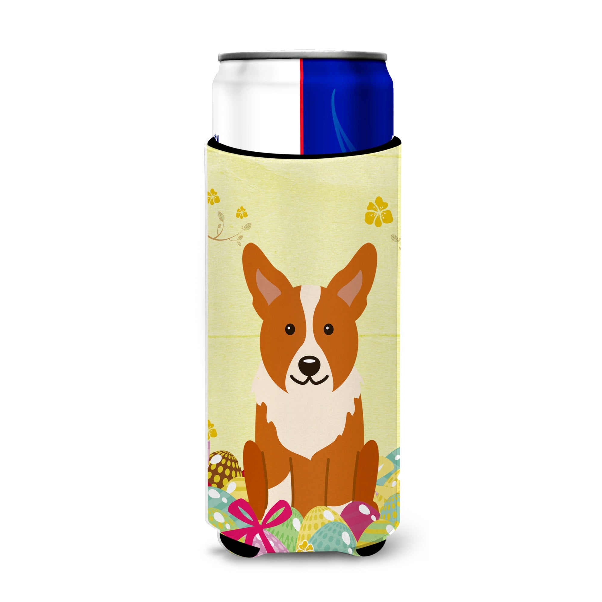 Caroline'S Treasures Easter Eggs Corgi Michelob Ultra Hugger For Slim Cans, Slim Can, Multicolor