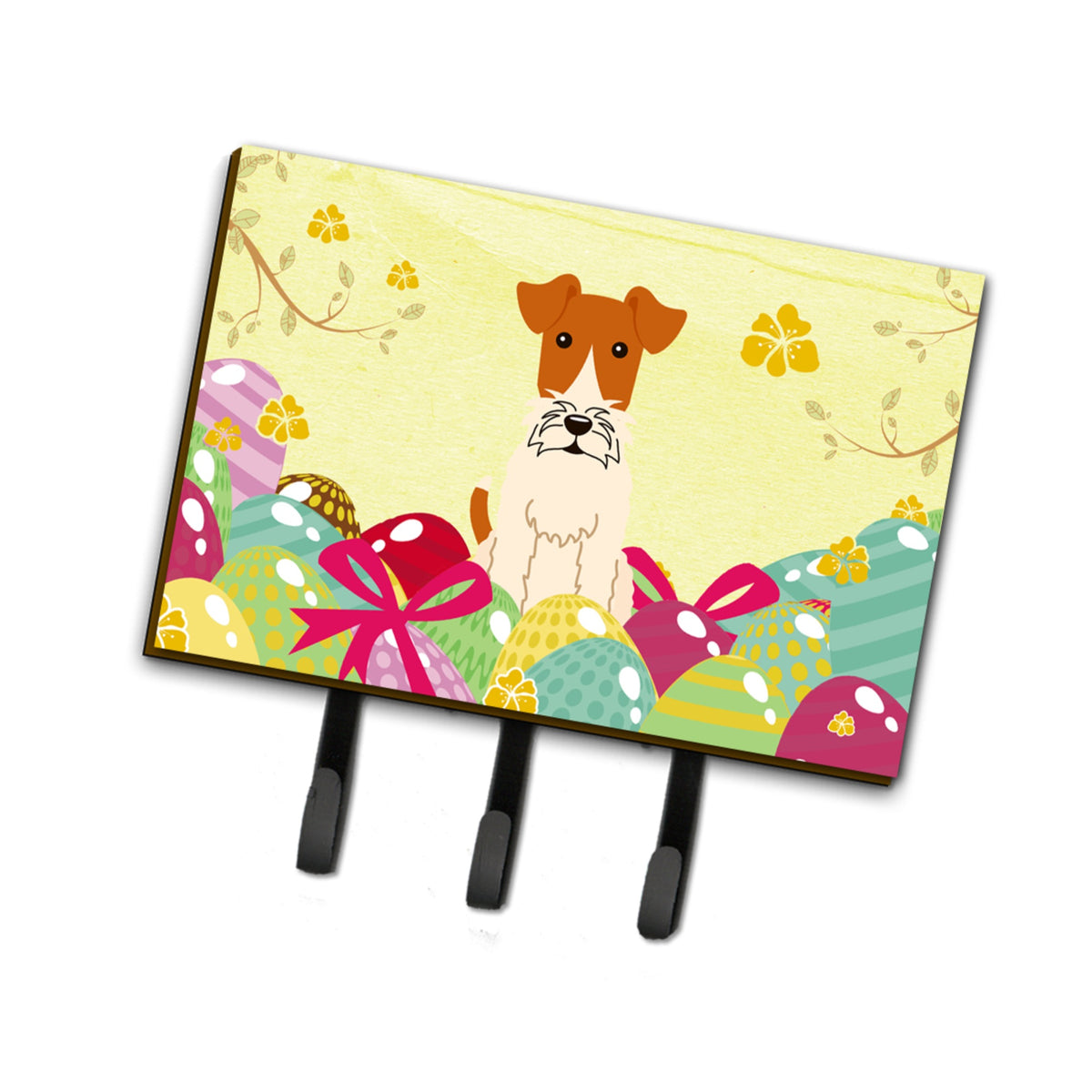 Caroline'S Treasures Easter Eggs Wire Fox Terrier Leash Or Key Holder Hooks, Multicolor