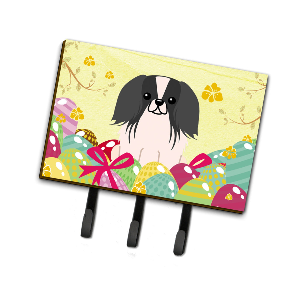 Caroline'S Treasures Easter Eggs Pekingnese Black White Leash Or Key Holder Hooks