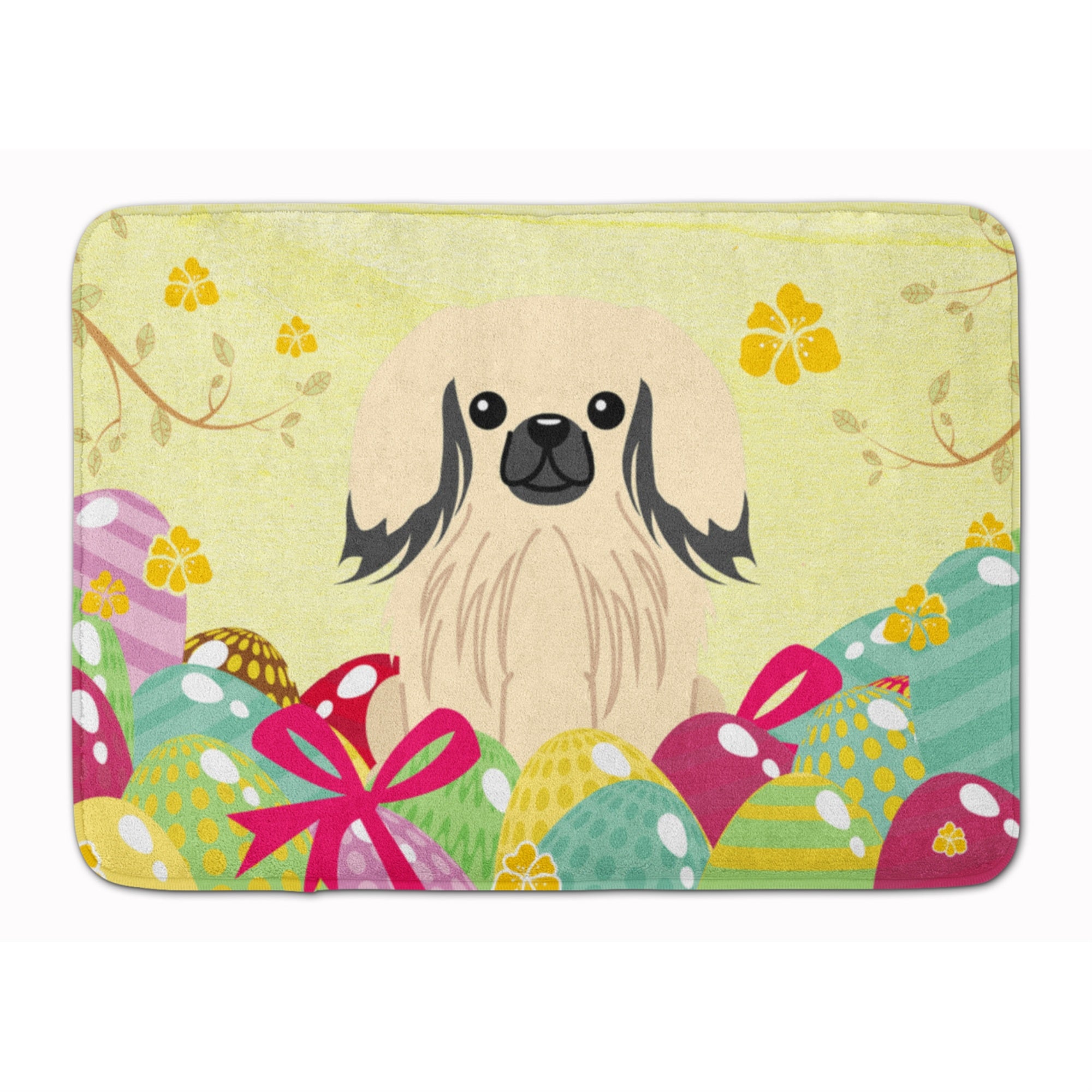 Caroline'S Treasures Easter Eggs Pekingnese Cream Machine Washable Memory Foam Mat Doormats, Multicolor