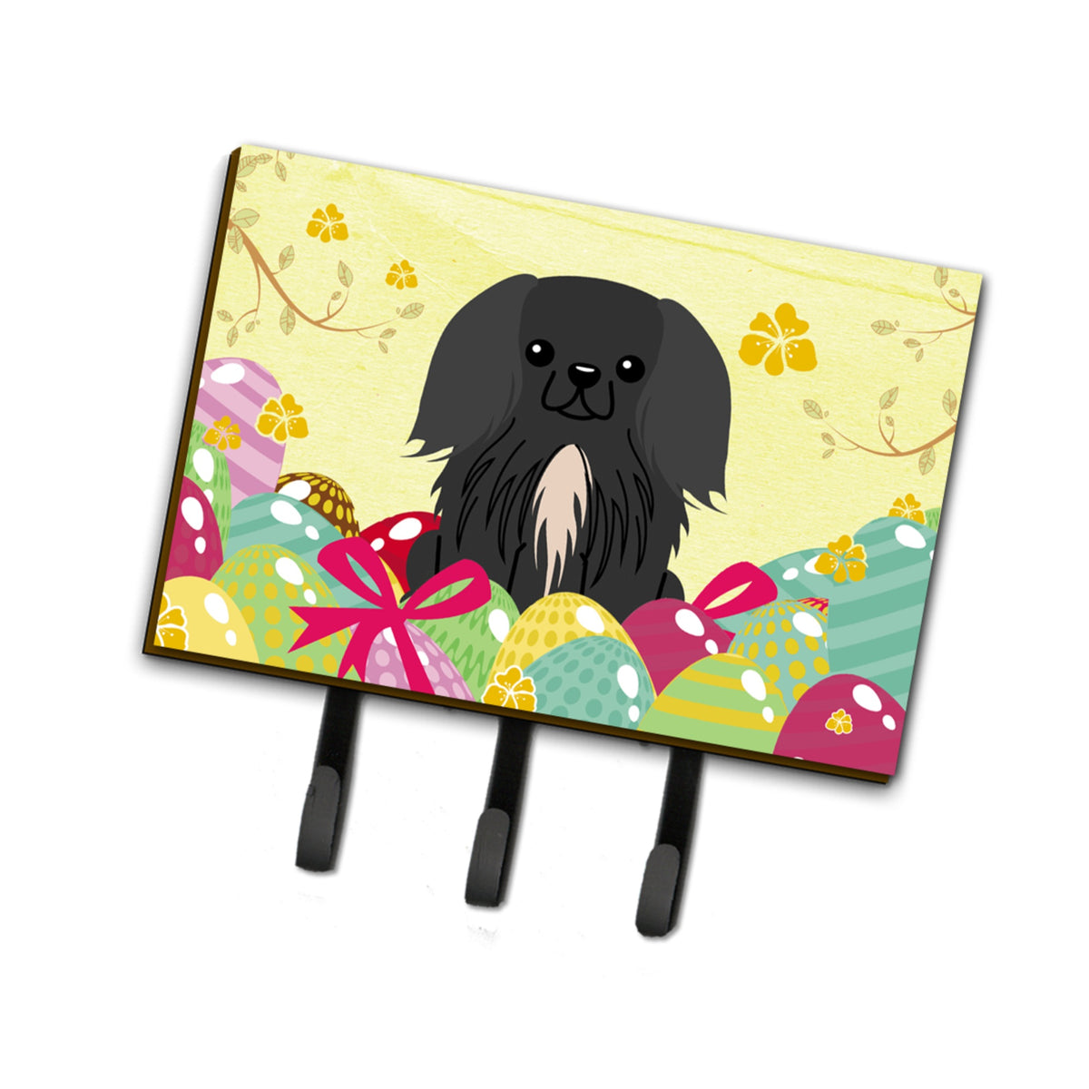 Caroline'S Treasures Easter Eggs Pekingnese Black Leash Or Key Holder Hooks, Multicolor