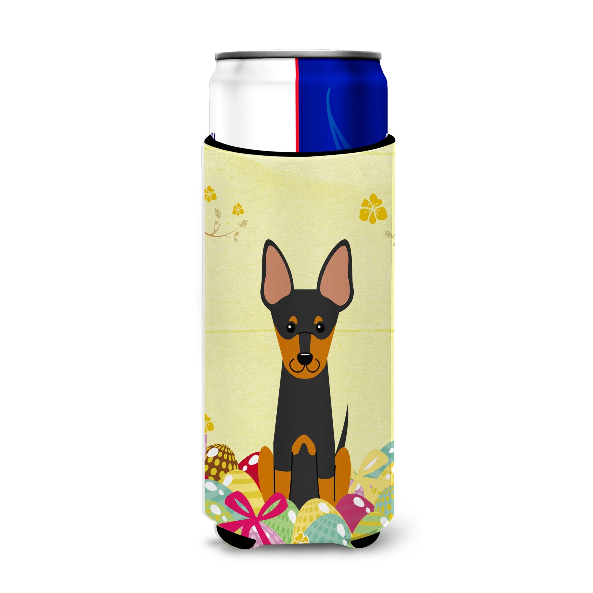 Caroline'S Treasures Easter Eggs English Toy Terrier Michelob Ultra Hugger For Slim Cans, Slim Can, Multicolor